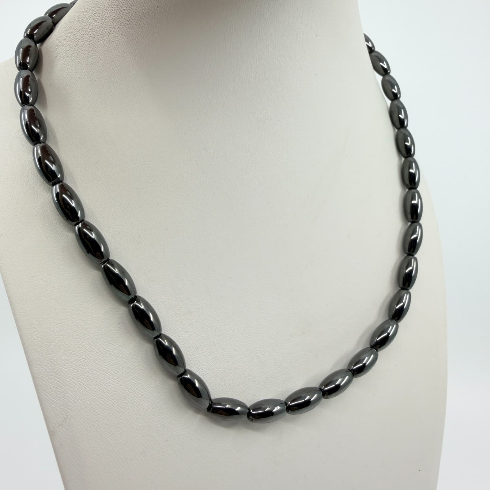 Vintage Hematite Tone Oval Bead Necklace Minimalist Gunmetal Simple Retro Boho - Thumbnail 6