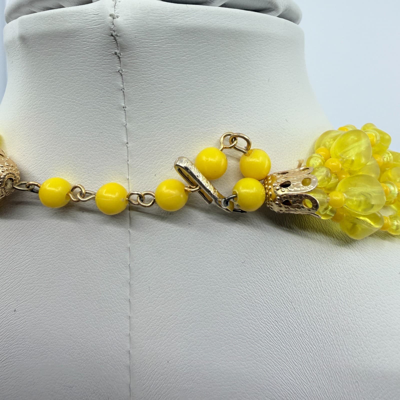 Vintage Yellow Acrylic Bead Multi Strand Necklace Chunky Statement Boho Chic - Thumbnail 8