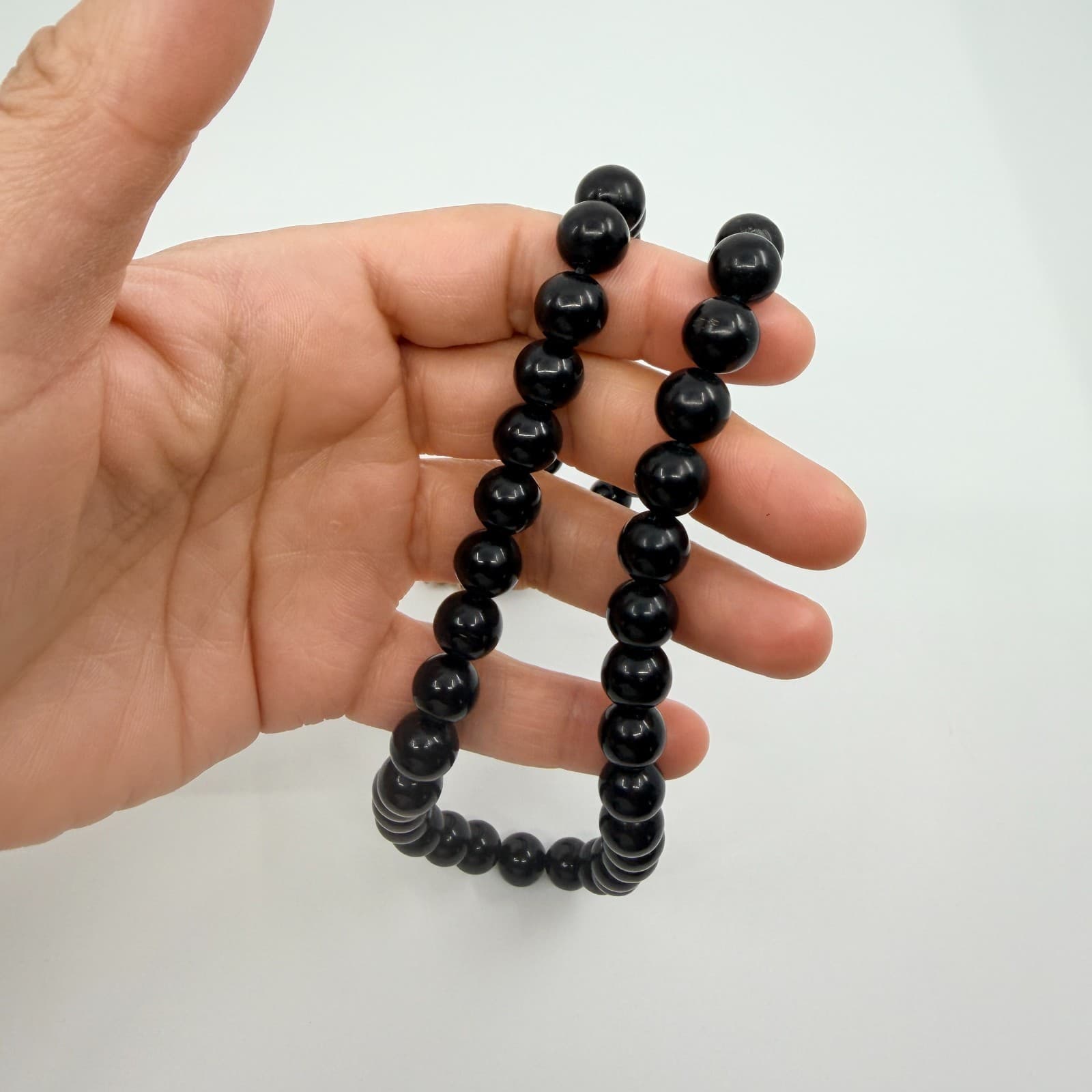 Vintage Black Bead Necklace Single Strand Minimalist Classic Retro Statement 90s - Thumbnail 7