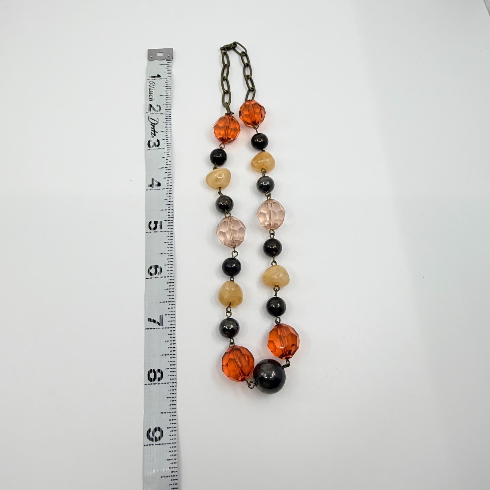 Vintage Earth Tone Beaded Necklace Faceted Amber Brown Minimalist Statement Boho - Thumbnail 9
