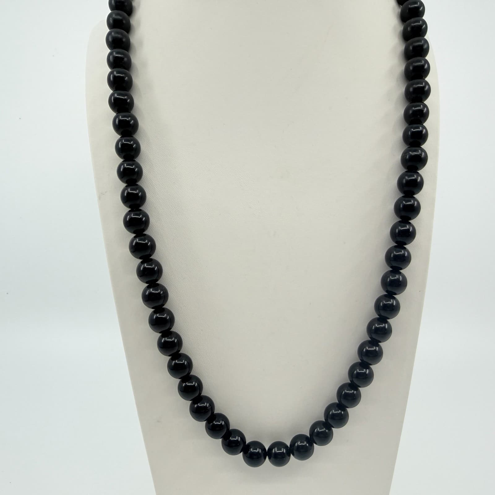 Vintage Black Bead Necklace Single Strand Minimalist Classic Retro Statement 90s - Thumbnail 2
