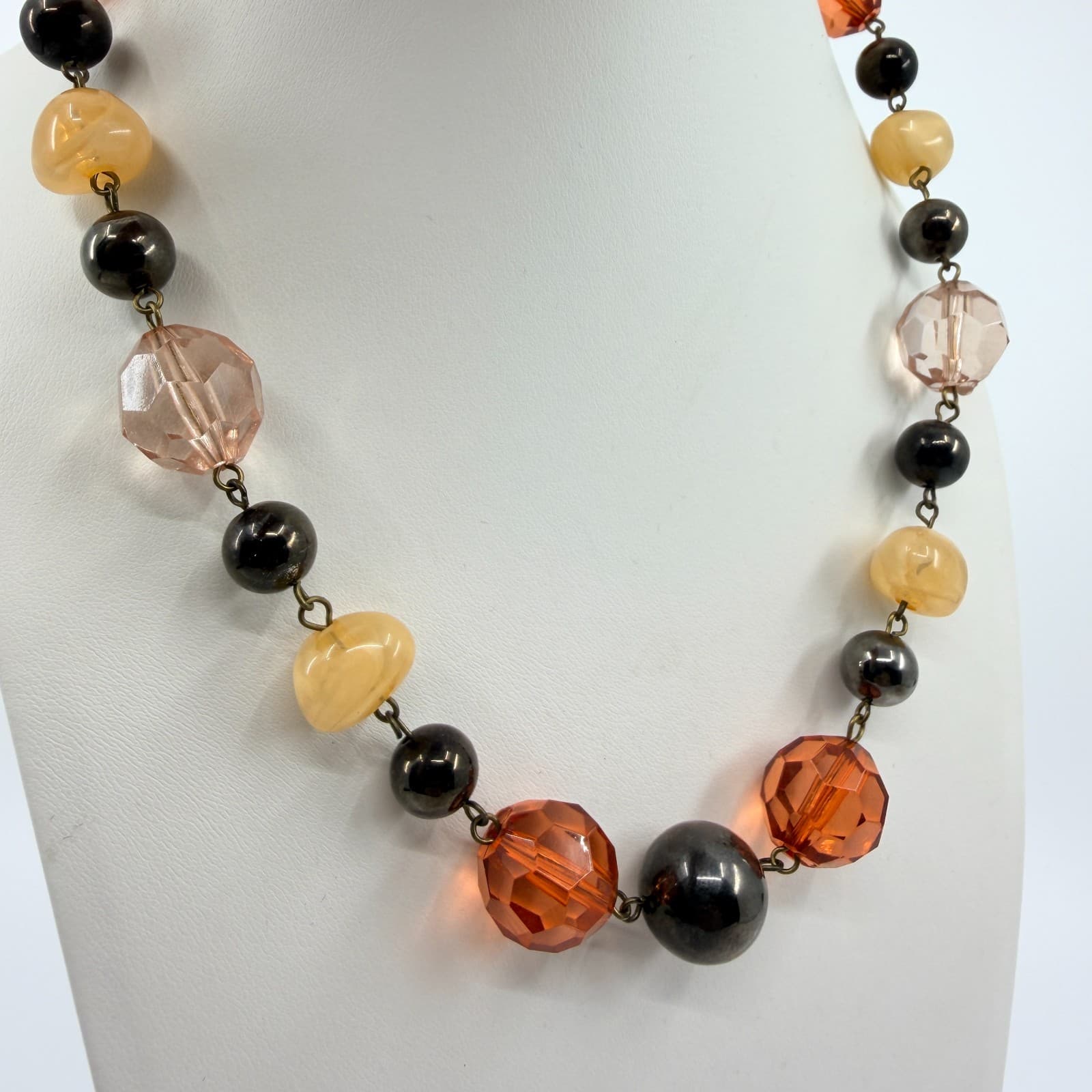Vintage Earth Tone Beaded Necklace Faceted Amber Brown Minimalist Statement Boho - Thumbnail 5