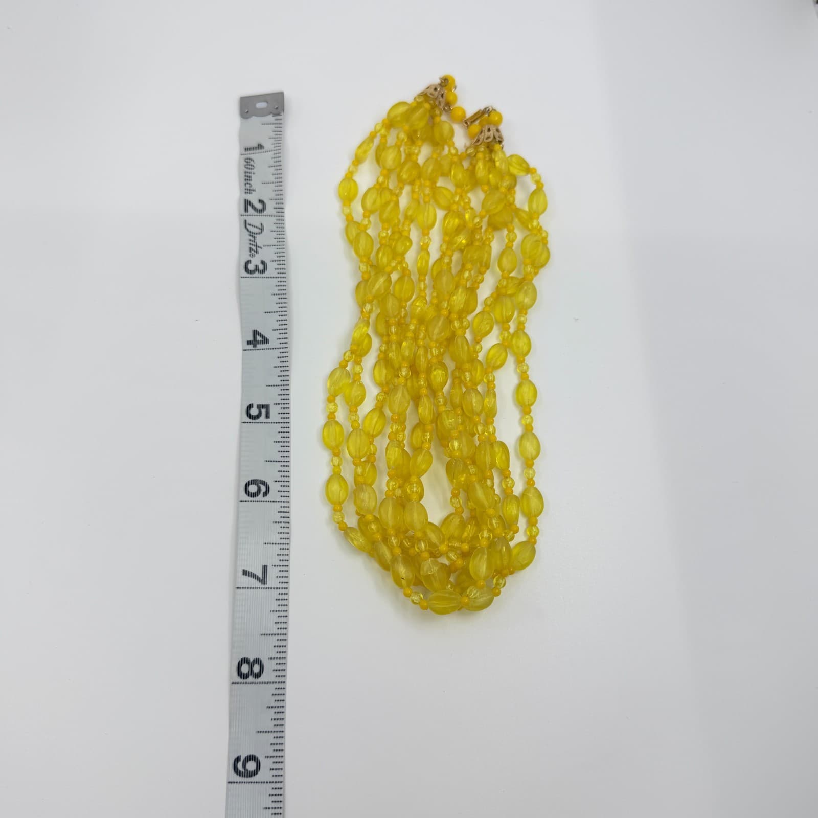 Vintage Yellow Acrylic Bead Multi Strand Necklace Chunky Statement Boho Chic - Thumbnail 10
