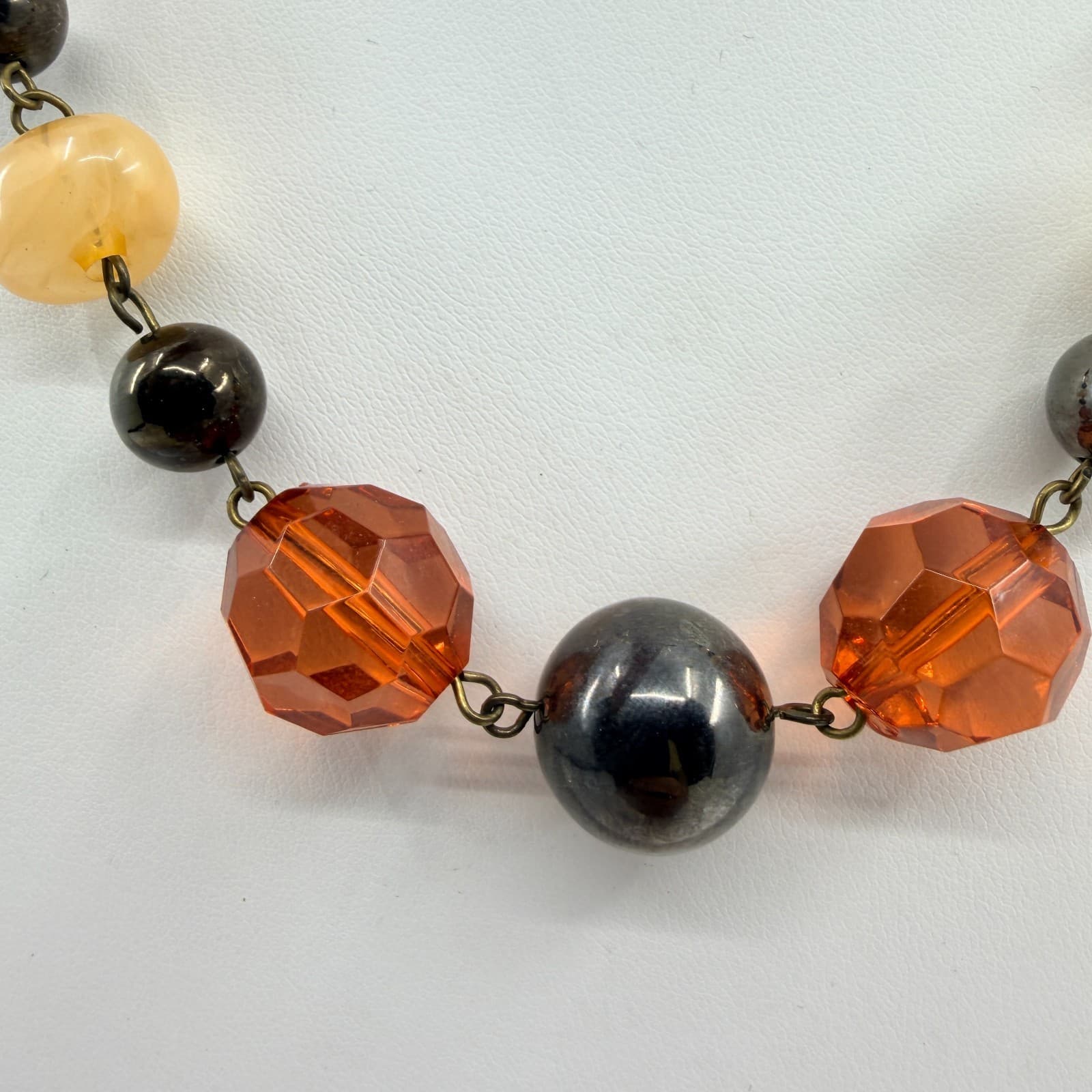 Vintage Earth Tone Beaded Necklace Faceted Amber Brown Minimalist Statement Boho - Thumbnail 4