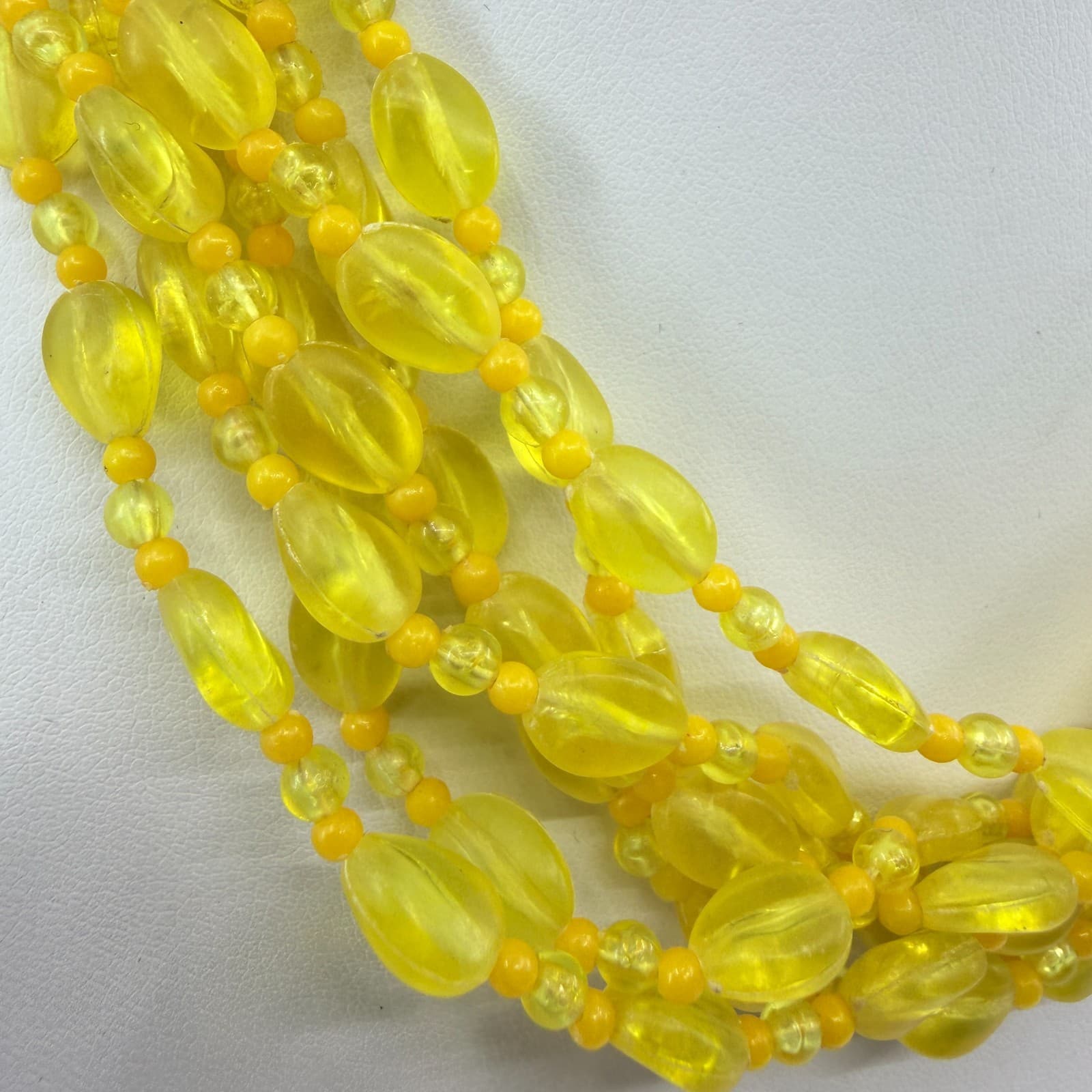 Vintage Yellow Acrylic Bead Multi Strand Necklace Chunky Statement Boho Chic - Thumbnail 3