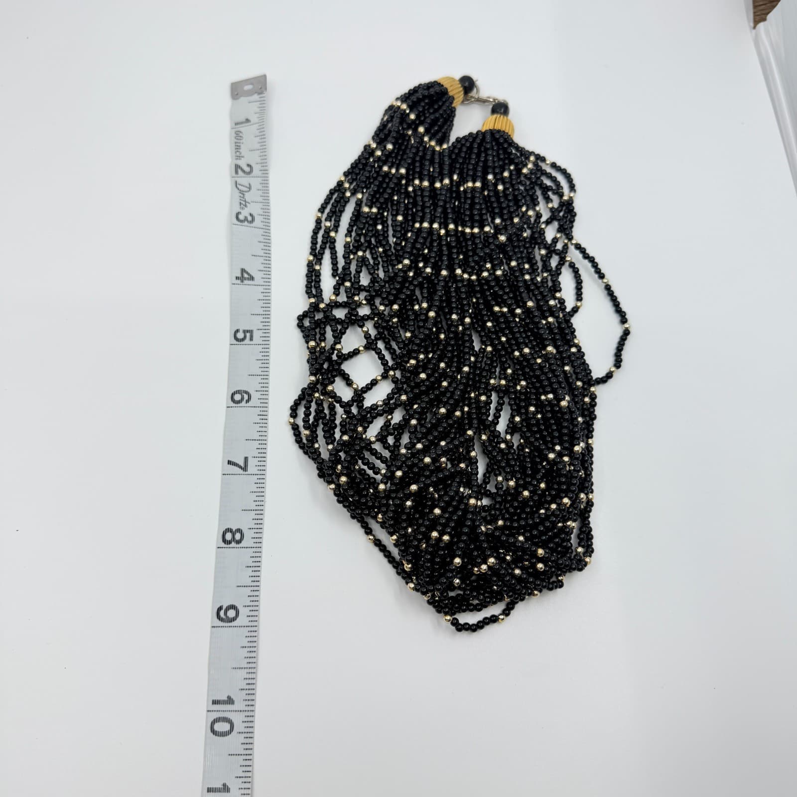 Vintage Black Gold Tone Multi Strand Beaded Necklace Statement Chunky Bold Retro - Thumbnail 9