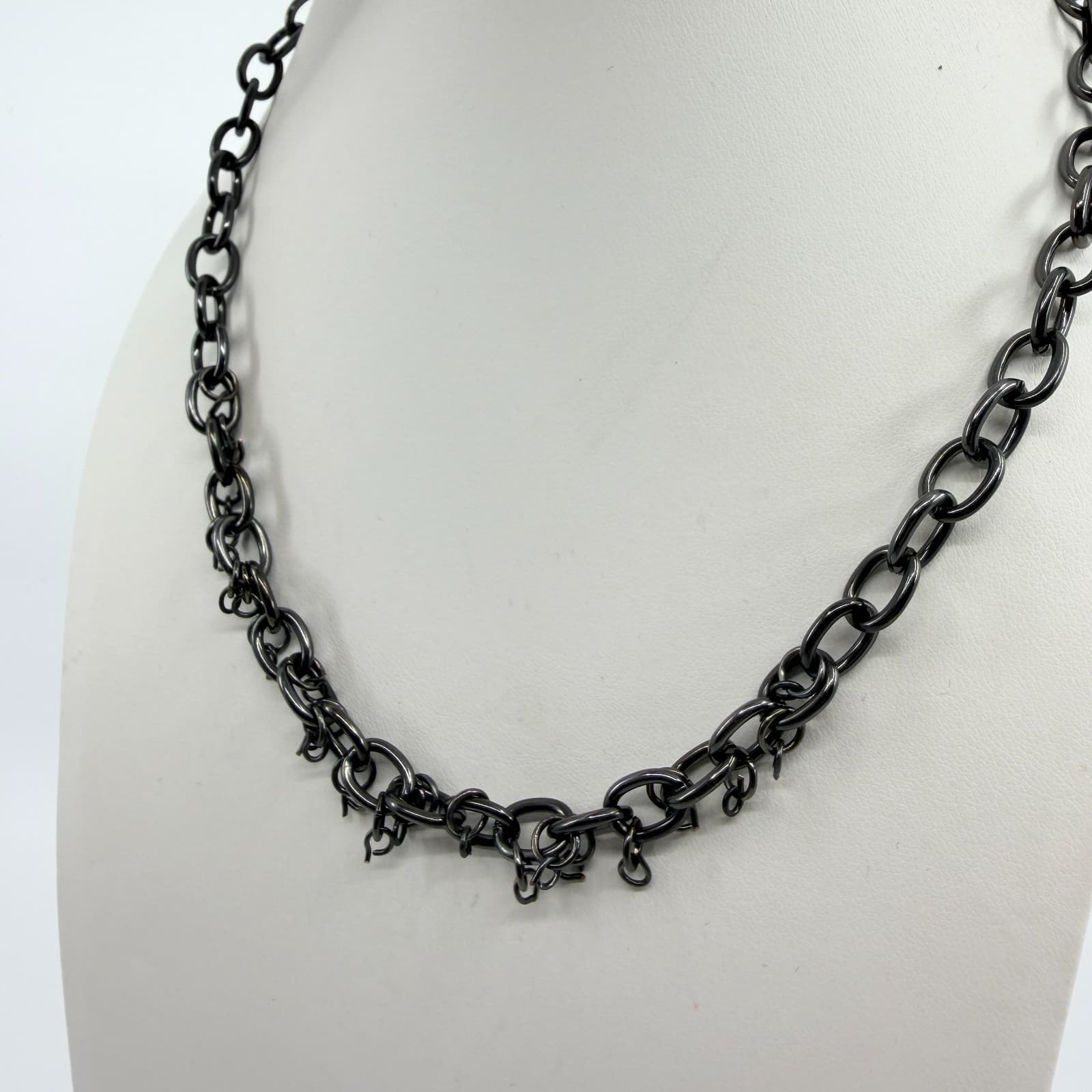 Vintage Gunmetal Tone Chain Necklace Multi Link Dainty Minimalist Goth Bold Y2K - Thumbnail 5