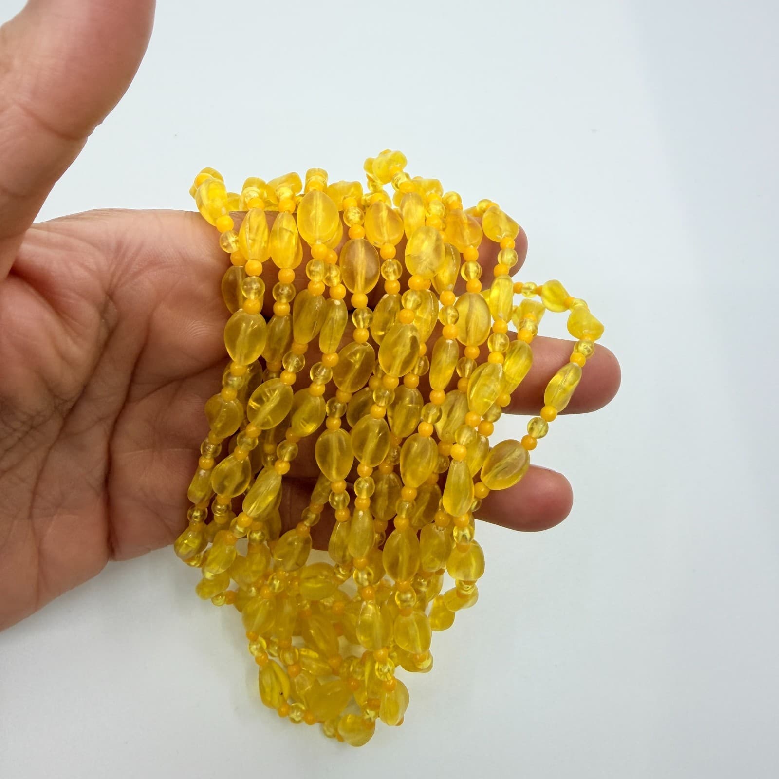 Vintage Yellow Acrylic Bead Multi Strand Necklace Chunky Statement Boho Chic - Thumbnail 9