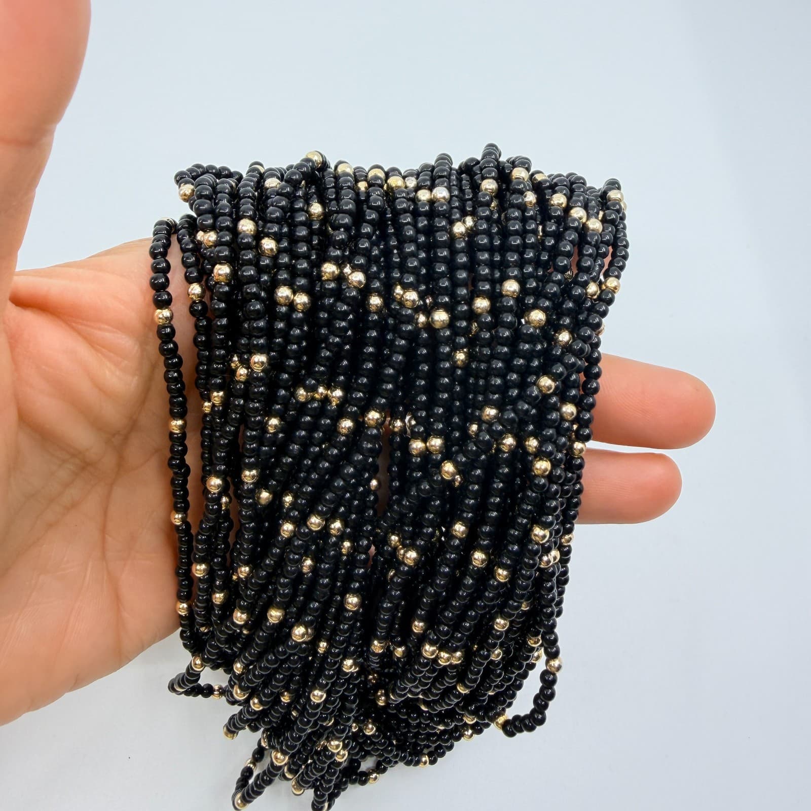 Vintage Black Gold Tone Multi Strand Beaded Necklace Statement Chunky Bold Retro - Thumbnail 8