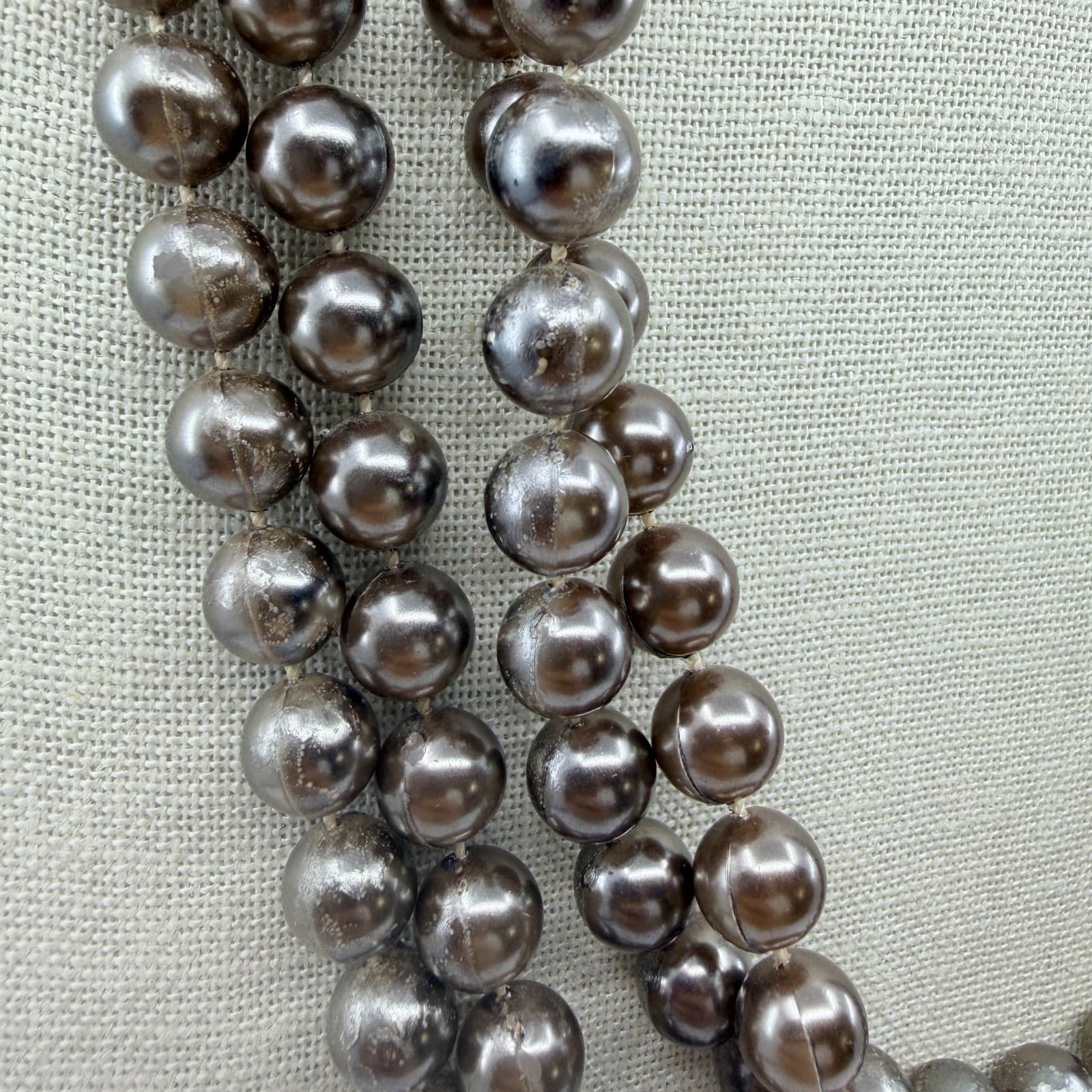 Vintage Gray Faux Pearl Multi Strand Necklace Statement Chunky Layered Retro Y2K - Thumbnail 4