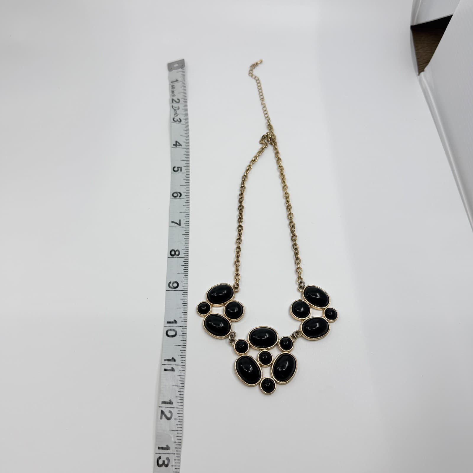 Vintage Gold Tone Black Acrylic Cabochon Bib Statement Necklace Bold Chunky Y2K - Thumbnail 13