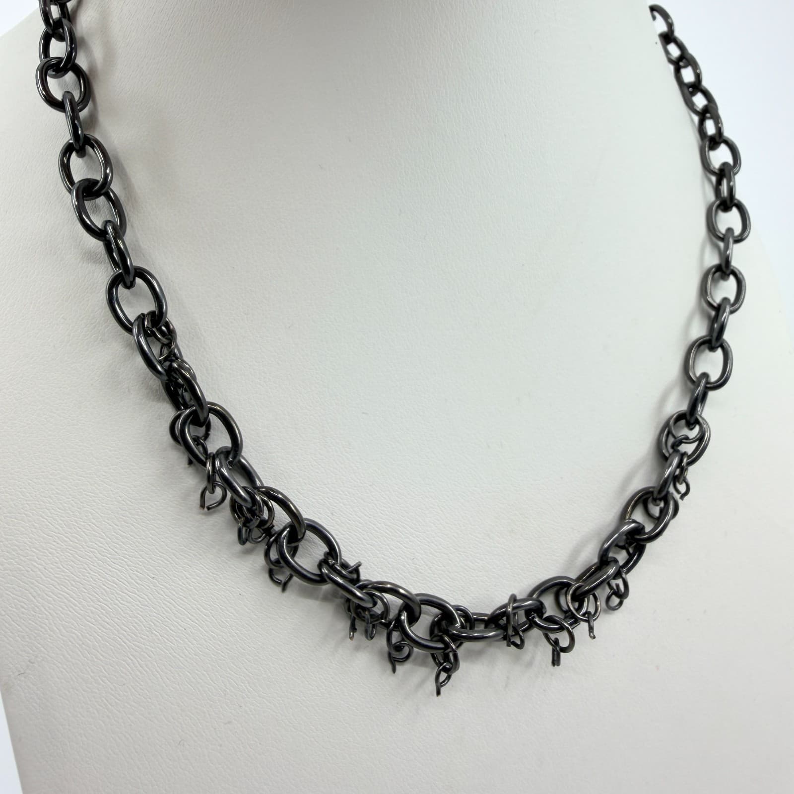 Vintage Gunmetal Tone Chain Necklace Multi Link Dainty Minimalist Goth Bold Y2K - Thumbnail 3