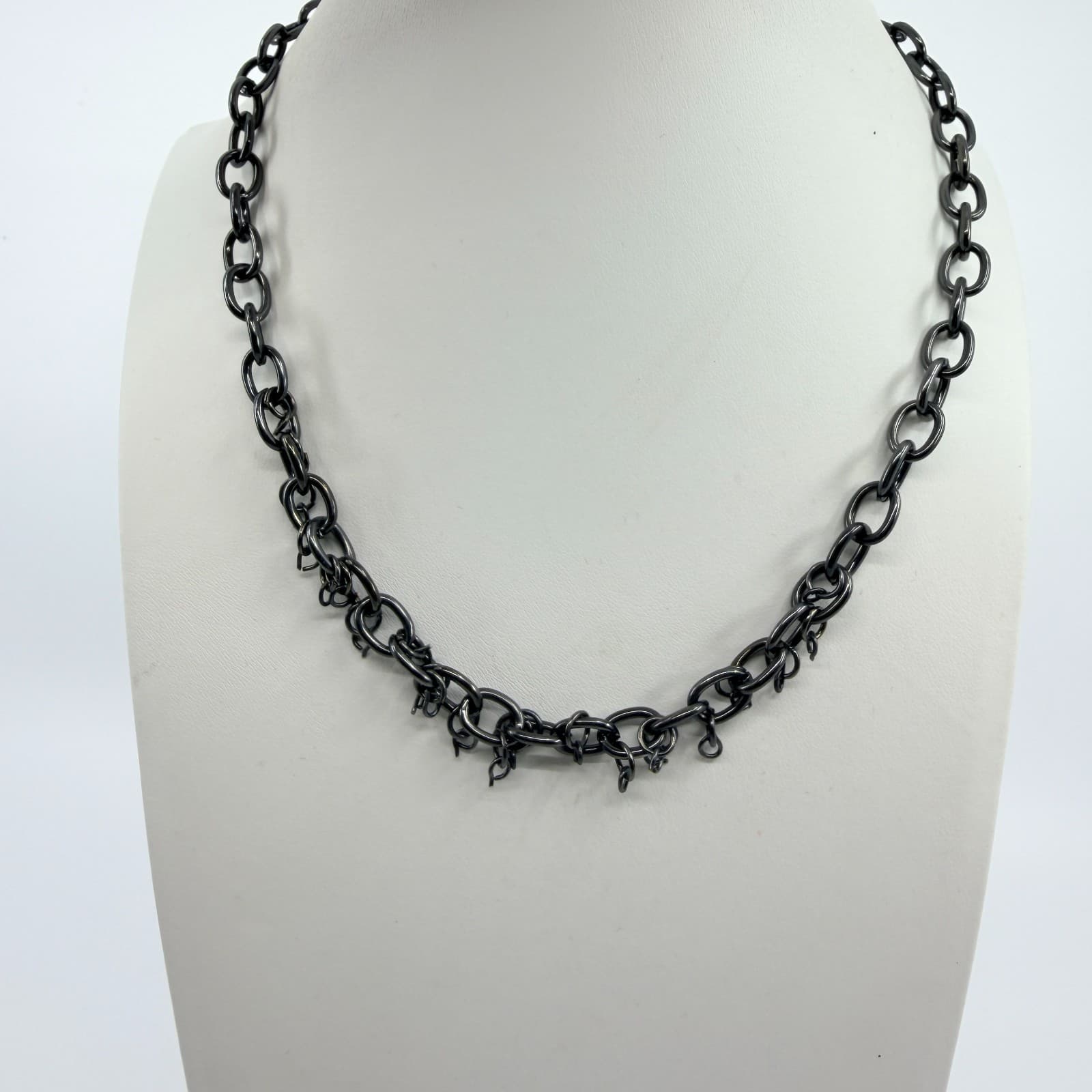 Vintage Gunmetal Tone Chain Necklace Multi Link Dainty Minimalist Goth Bold Y2K - Thumbnail 6