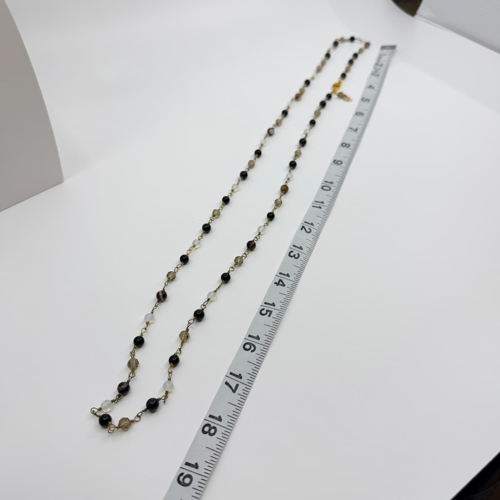 Vintage Gold Tone Multi Strand Beaded Necklace Faux Tiger Eye Opalite Stone Y2K - Thumbnail 9
