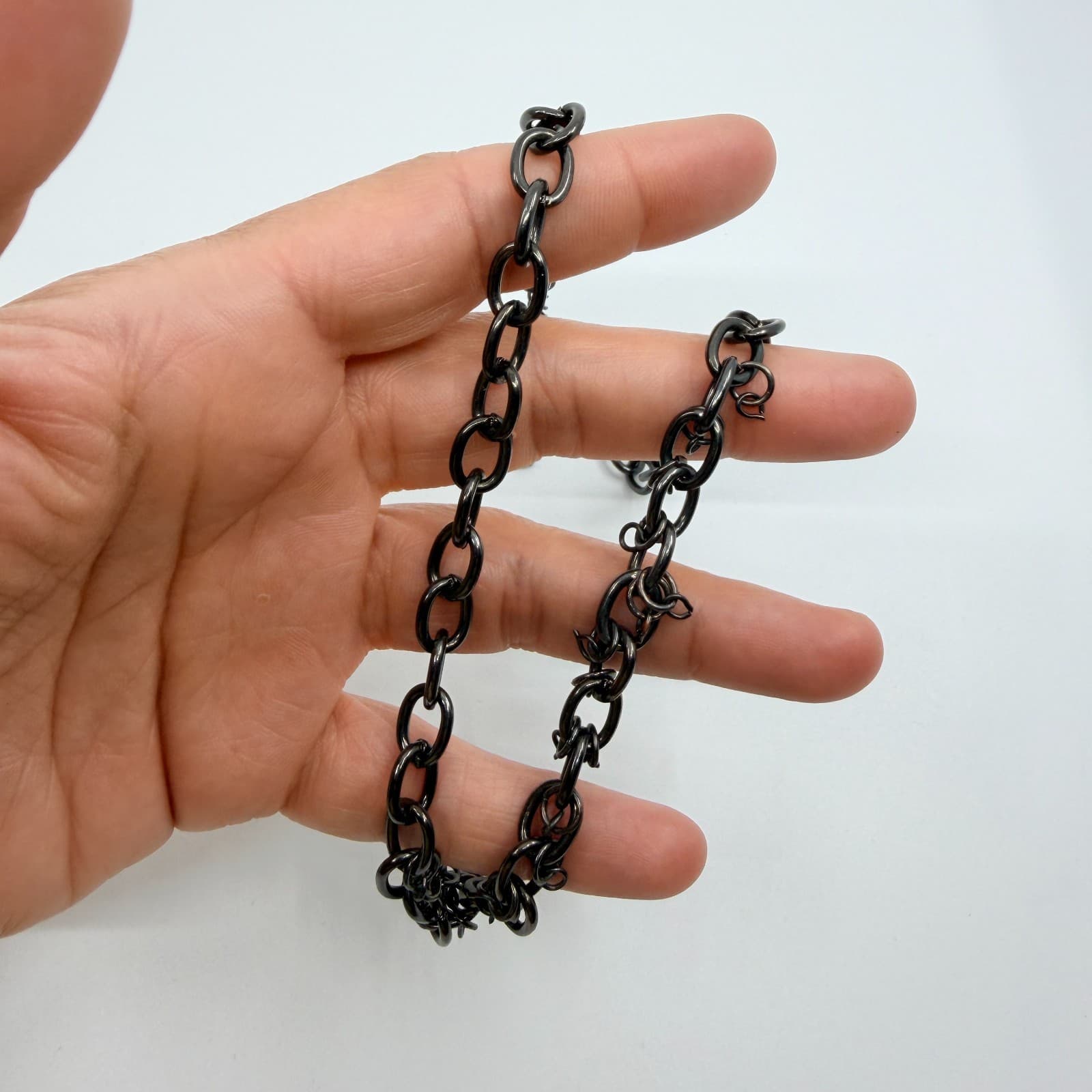 Vintage Gunmetal Tone Chain Necklace Multi Link Dainty Minimalist Goth Bold Y2K - Thumbnail 9