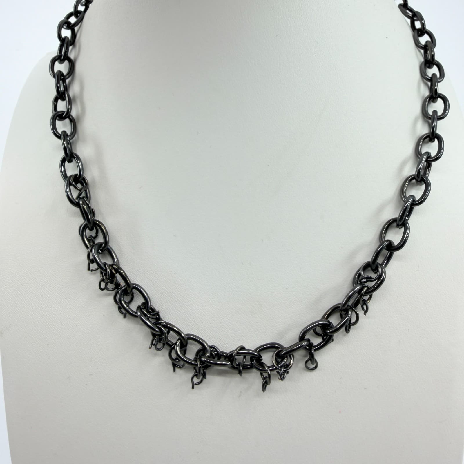 Vintage Gunmetal Tone Chain Necklace Multi Link Dainty Minimalist Goth Bold Y2K - Thumbnail 2