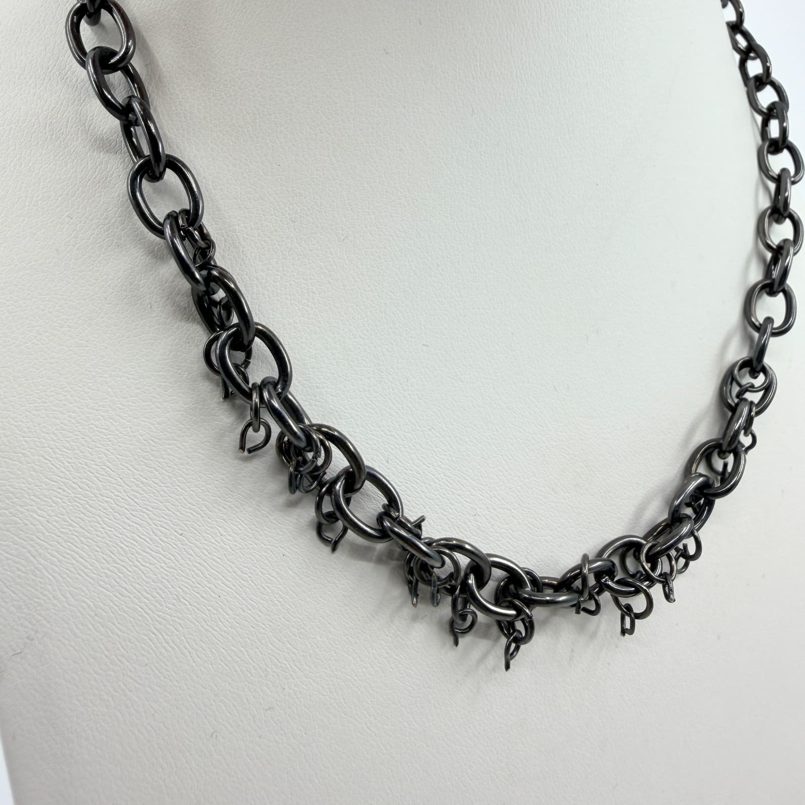 Vintage Gunmetal Tone Chain Necklace Multi Link Dainty Minimalist Goth Bold Y2K - Thumbnail 4
