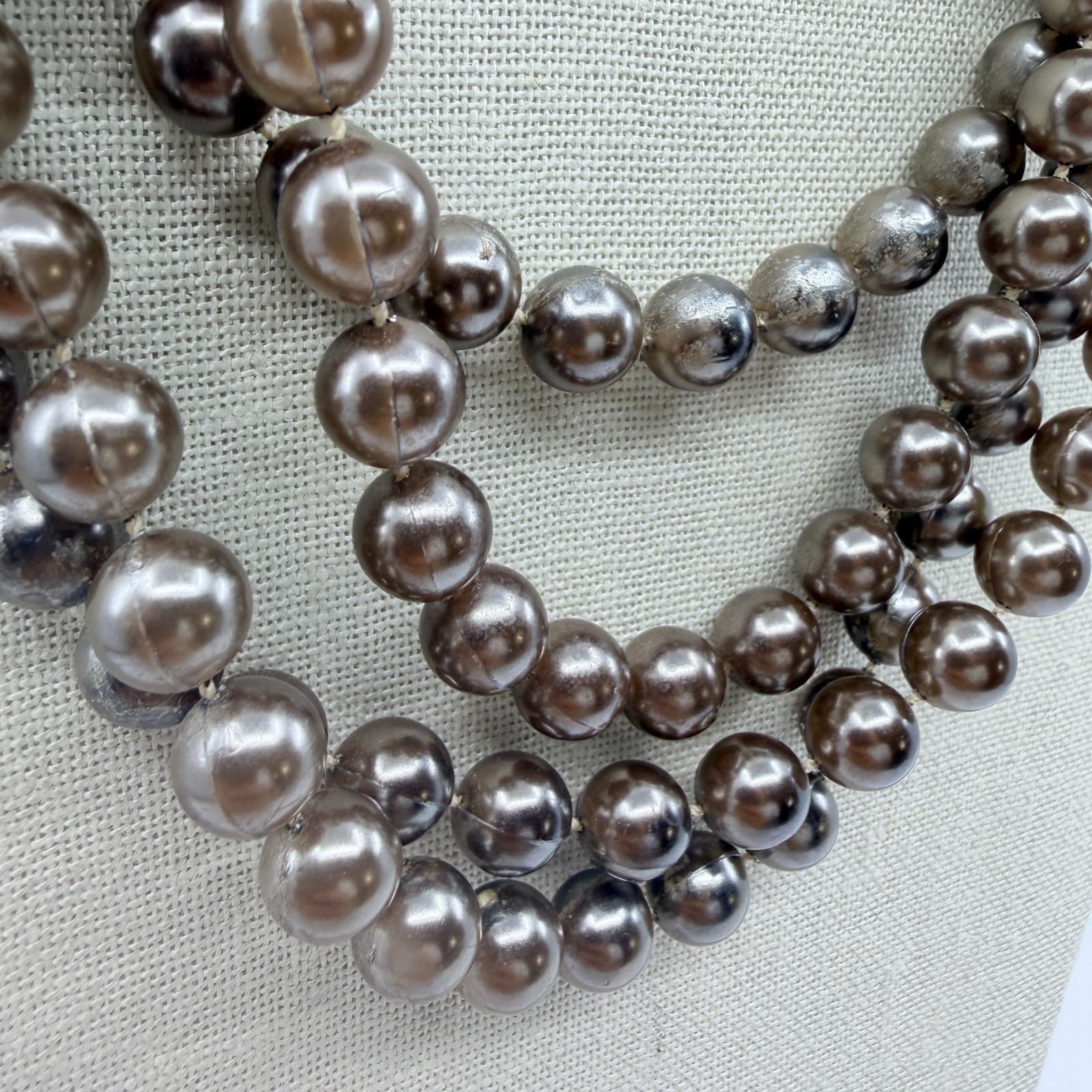 Vintage Gray Faux Pearl Multi Strand Necklace Statement Chunky Layered Retro Y2K - Thumbnail 5