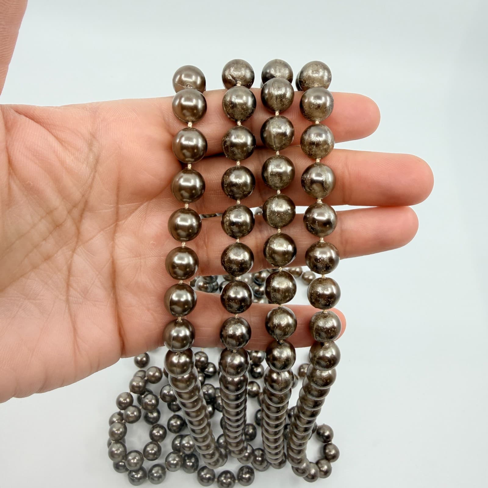 Vintage Gray Faux Pearl Multi Strand Necklace Statement Chunky Layered Retro Y2K - Thumbnail 7