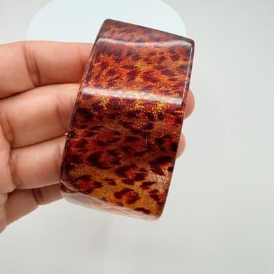 Bracelet Vintage Leopard Print Resin Bangle Chunky Statement Bold Y2K Boho 90s - Thumbnail 5