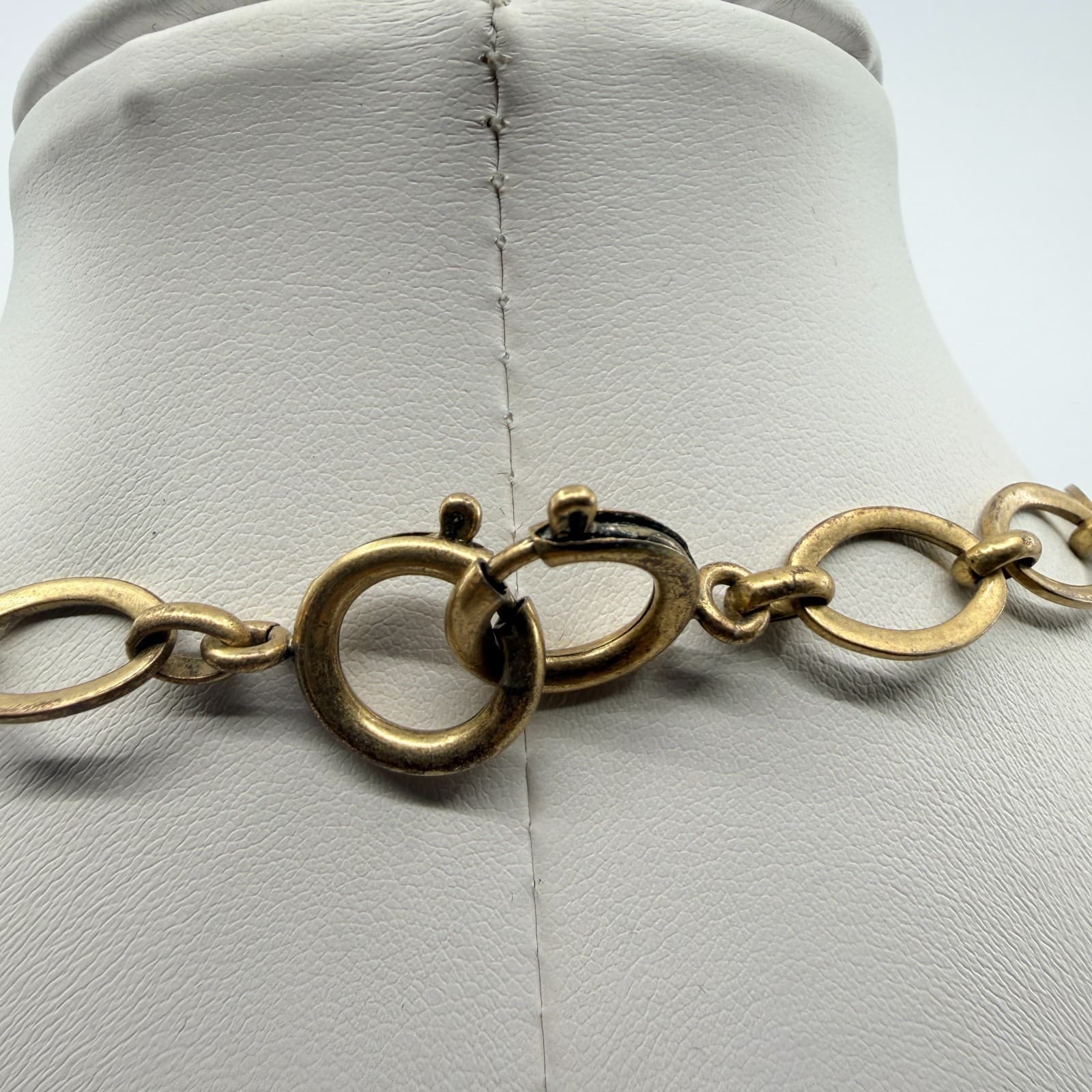 Vintage Antique Gold Tone Aqua Green Triangle Statement Necklace Bold Chunky Y2K - Thumbnail 6