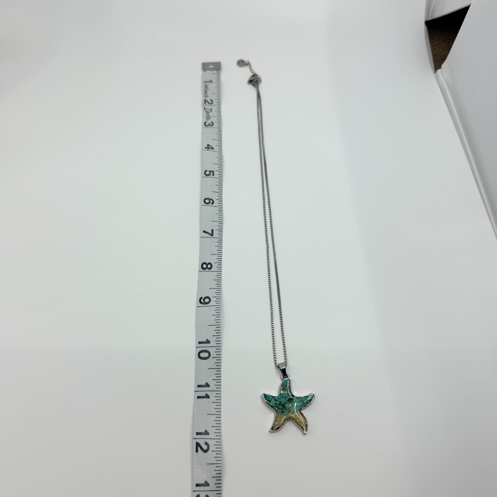 Vintage Silver Tone Starfish Pendant Necklace Teal Faux Turquoise Beachy Boho - Thumbnail 8