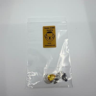 Vintage Silver Tone Yellow Teardrop Crystal Pendant Necklace Rhinestone Halo - Thumbnail 9