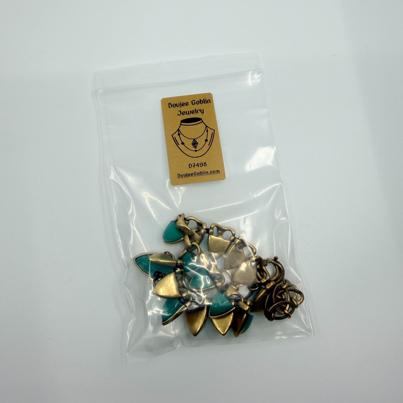Vintage Antique Gold Tone Aqua Green Triangle Statement Necklace Bold Chunky Y2K - Thumbnail 9