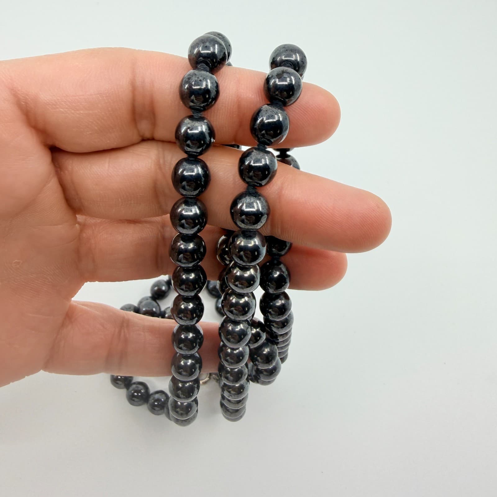 Vintage Hematite Tone Bead Necklace Single Strand Dark Gray Minimalist Retro 90s - Thumbnail 8