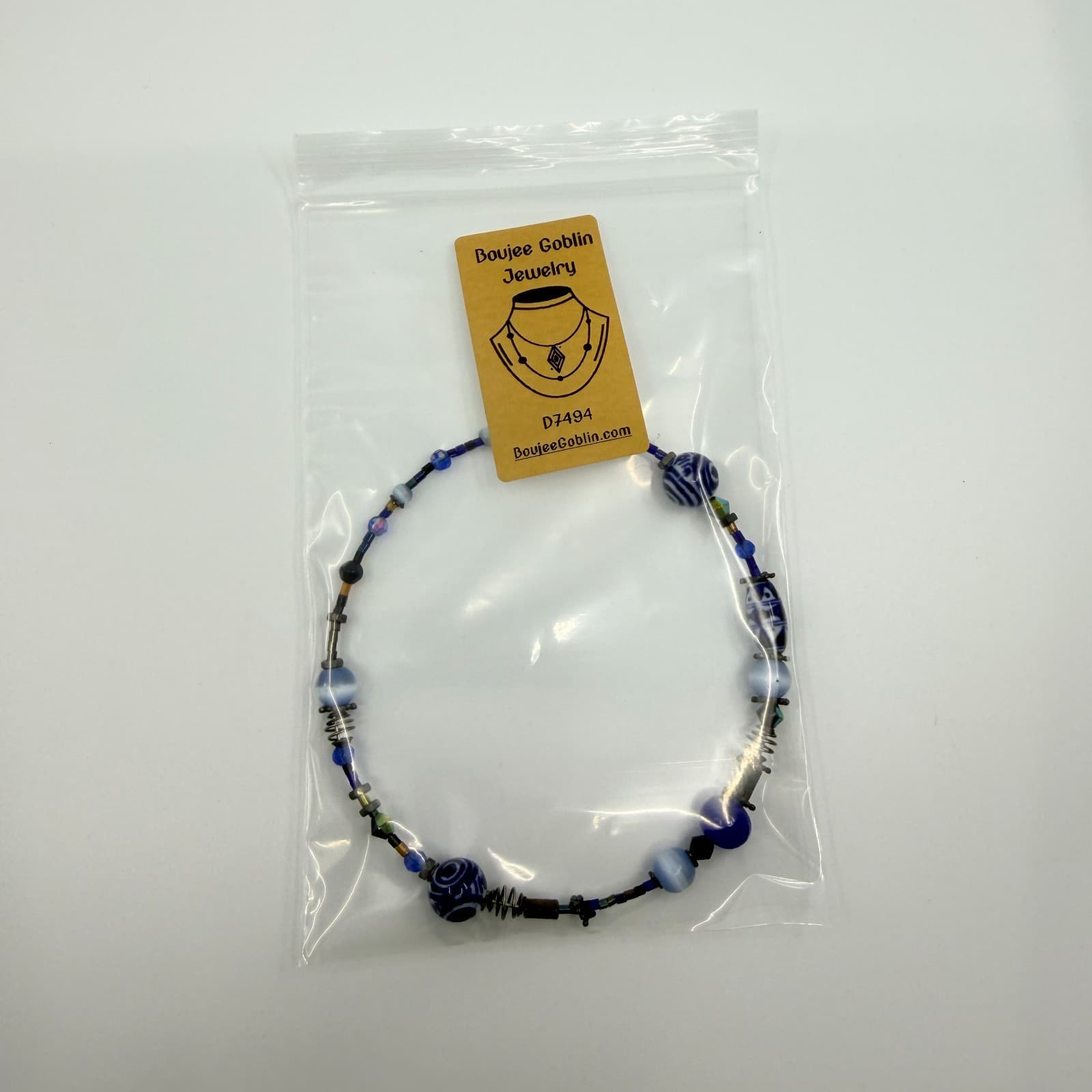 Vintage Artisan Blue Glass Beaded Necklace Asymmetrical Boho Eclectic Artsy Y2K - Thumbnail 8