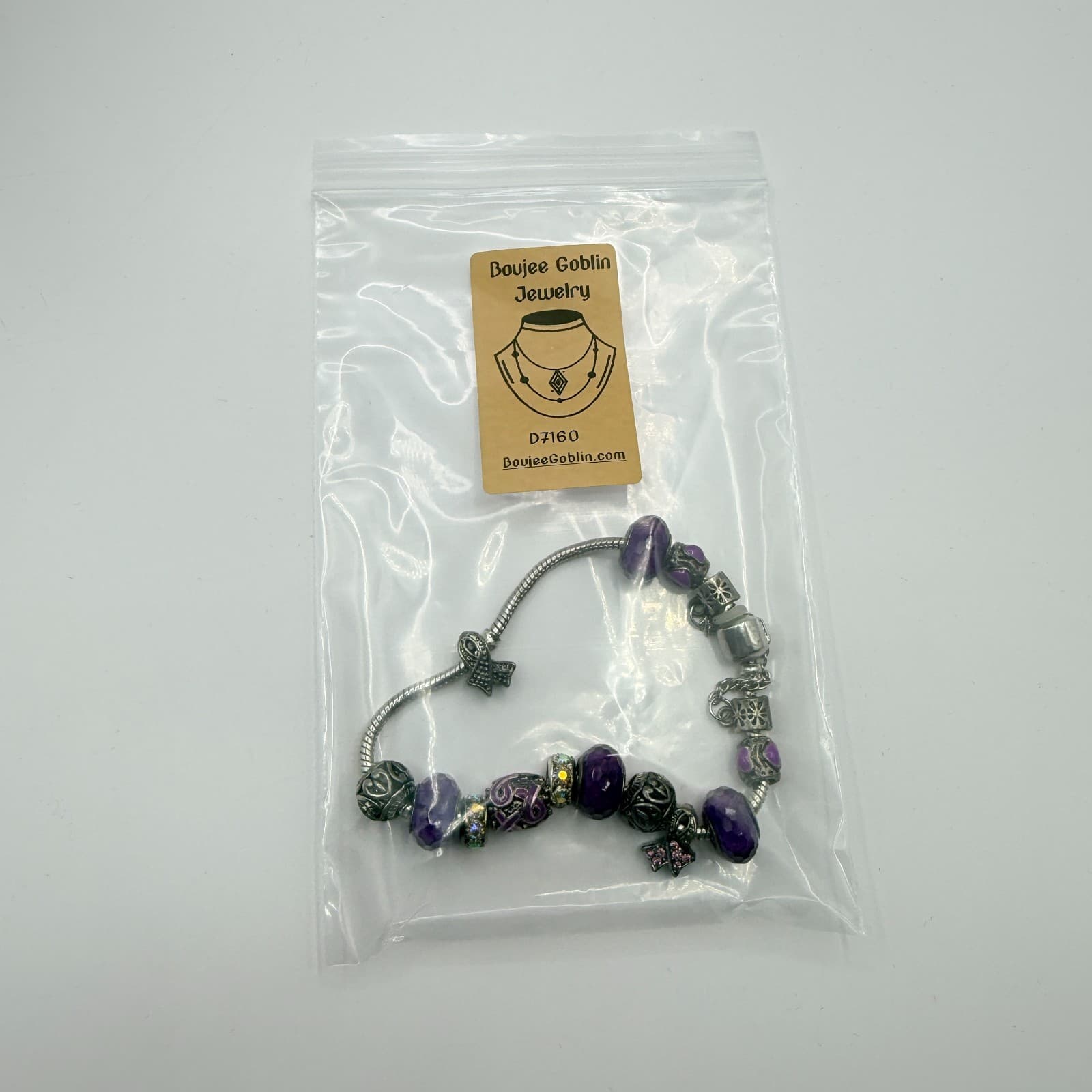 Vintage Silver Tone Charm Bracelet Purple Faceted Beads Y2K 90s Style Statement - Thumbnail 12