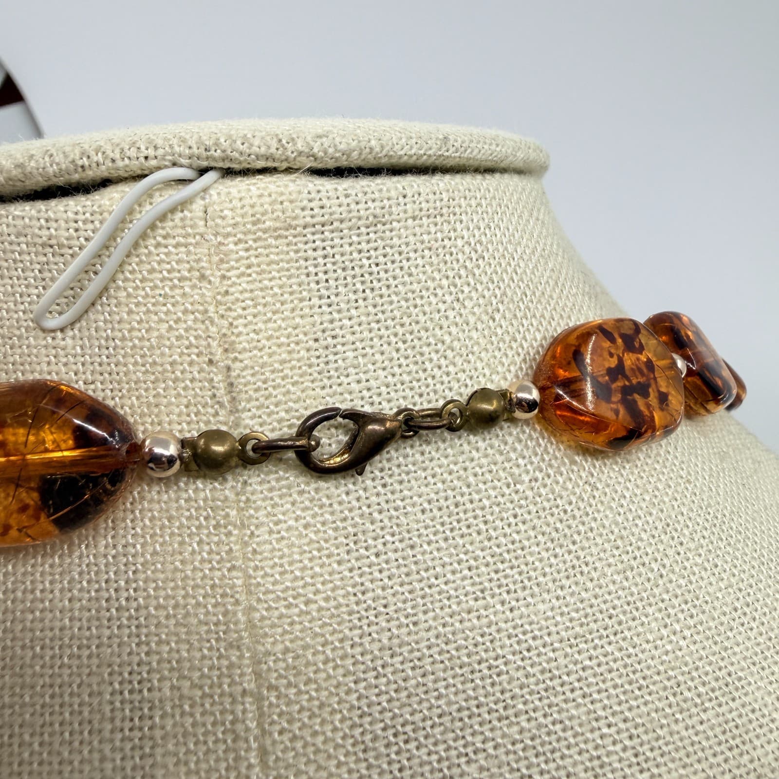 Vintage Amber Tone Tortoise Shell Pattern Bead Necklace Long Retro Minimalist - Thumbnail 6