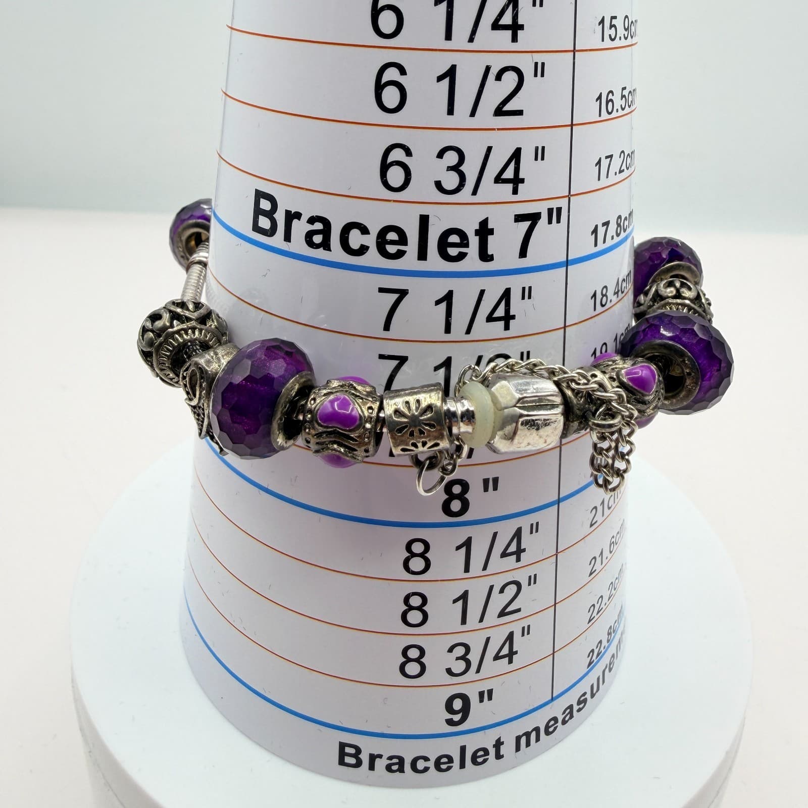 Vintage Silver Tone Charm Bracelet Purple Faceted Beads Y2K 90s Style Statement - Thumbnail 11