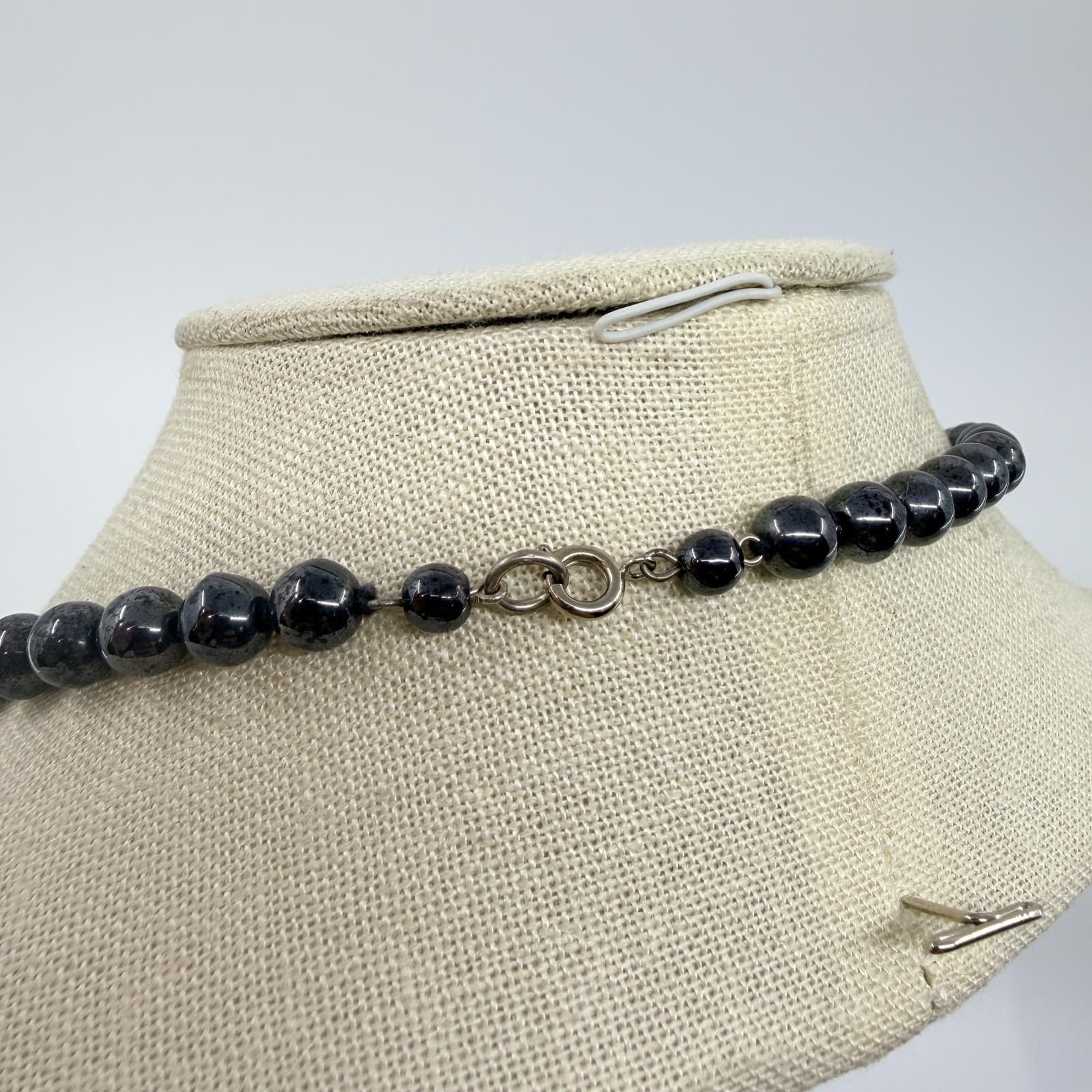Vintage Hematite Tone Bead Necklace Single Strand Dark Gray Minimalist Retro 90s - Thumbnail 7