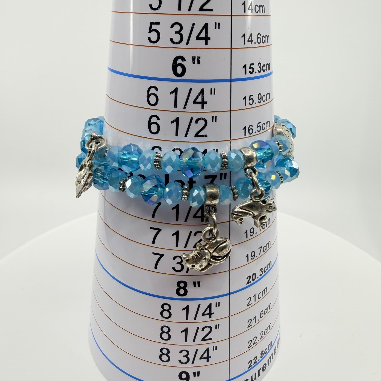 Vintage Blue Crystal Beaded Jewelry Set Elephant Charm Bracelet Dangle Earrings - Thumbnail 15
