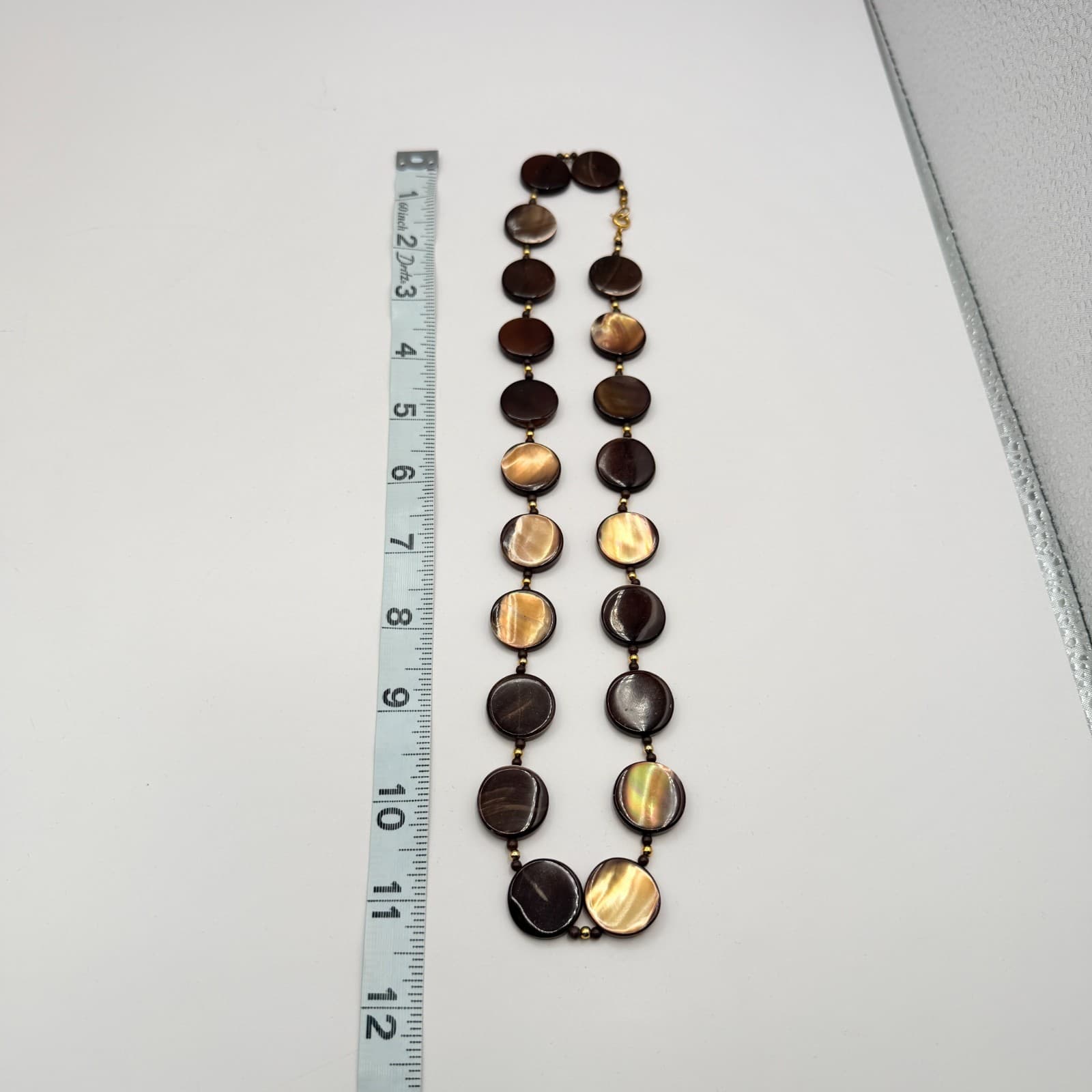 Vintage Golden Brown Shell Disc Necklace MOP Retro Boho 90s Chunky Statement - Thumbnail 11
