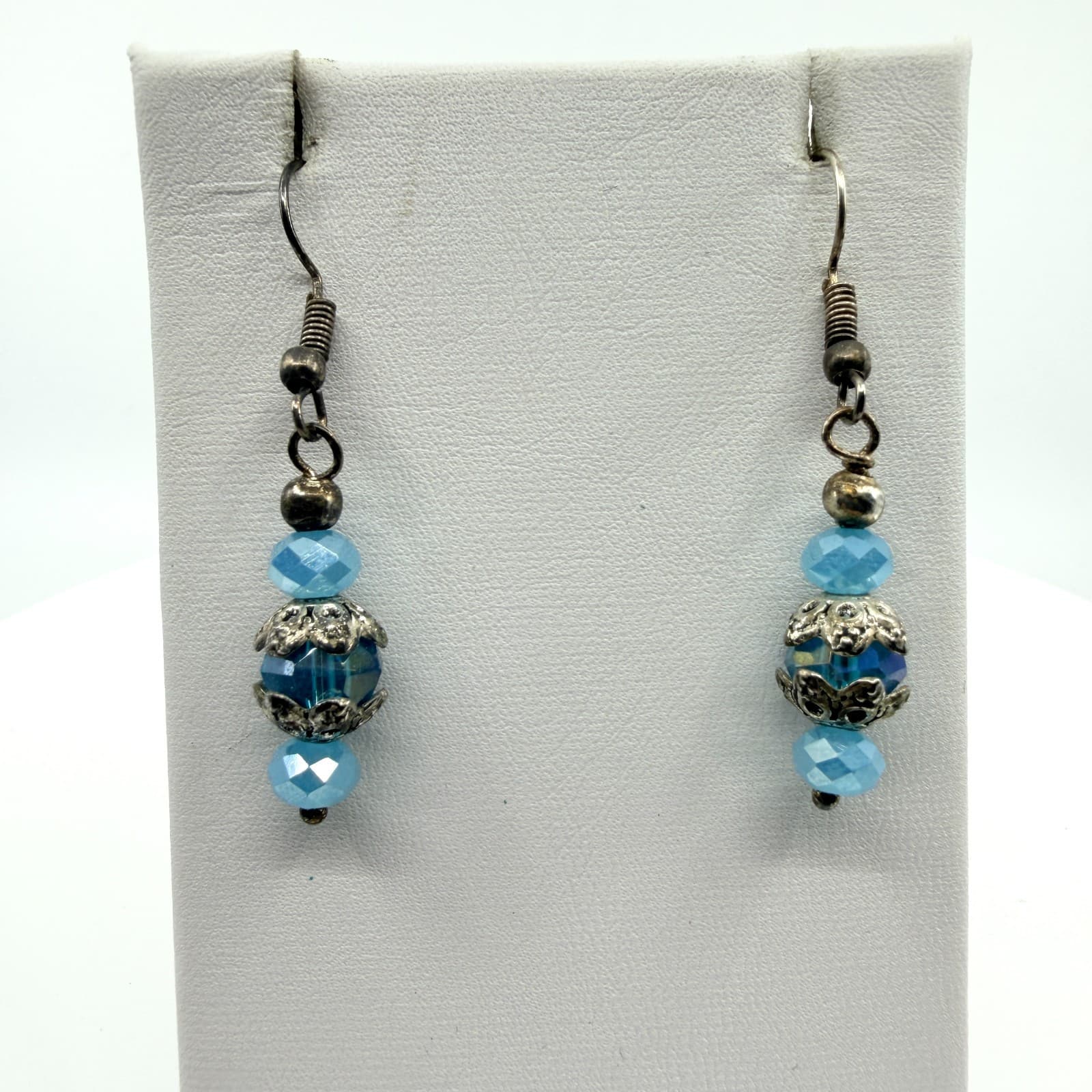 Vintage Blue Crystal Beaded Jewelry Set Elephant Charm Bracelet Dangle Earrings - Thumbnail 9