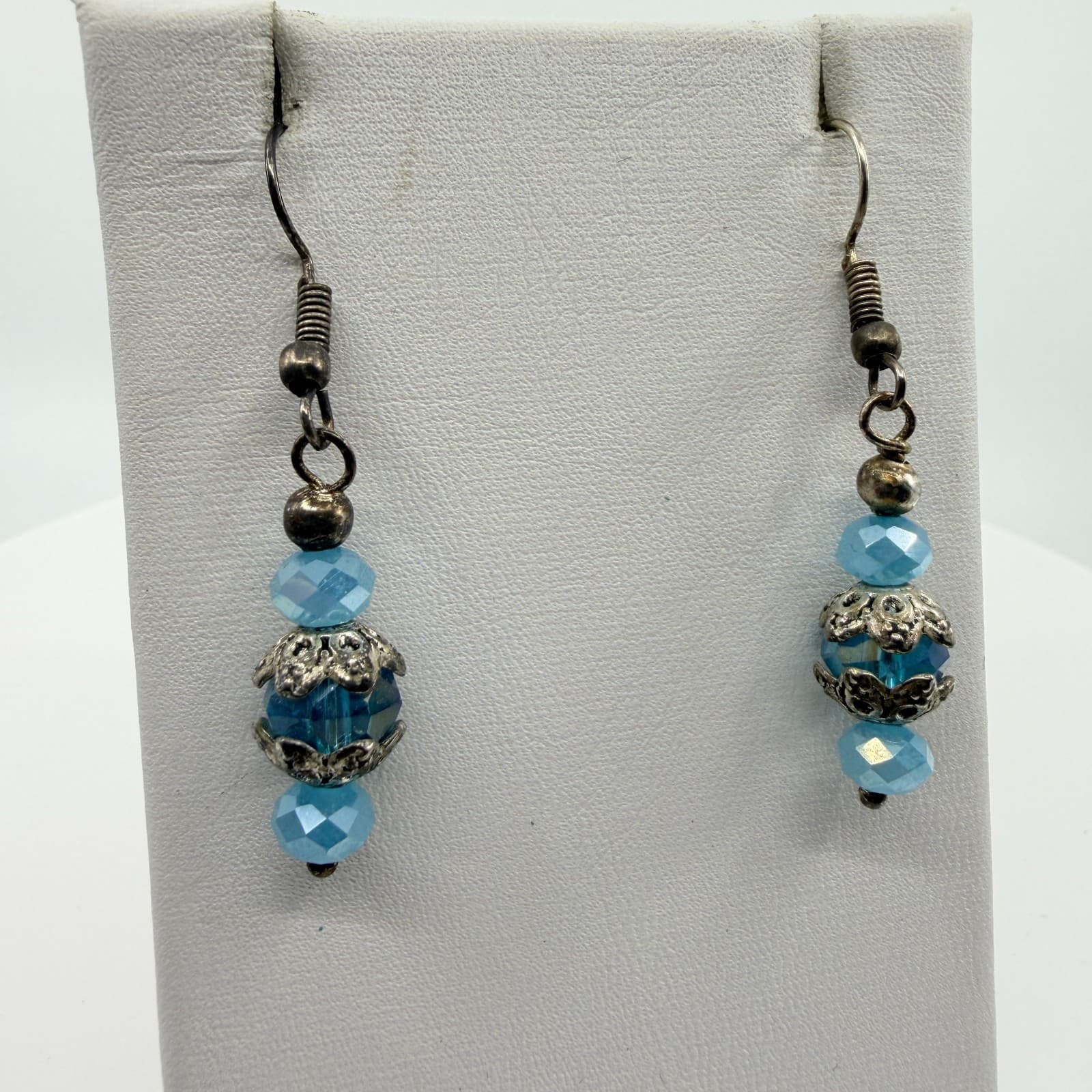 Vintage Blue Crystal Beaded Jewelry Set Elephant Charm Bracelet Dangle Earrings - Thumbnail 10