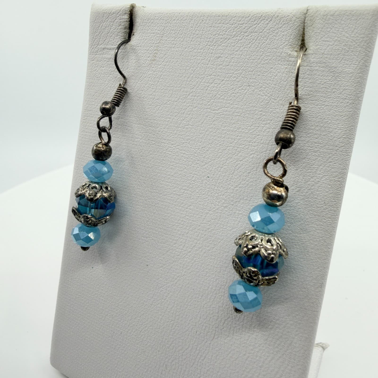 Vintage Blue Crystal Beaded Jewelry Set Elephant Charm Bracelet Dangle Earrings - Thumbnail 11