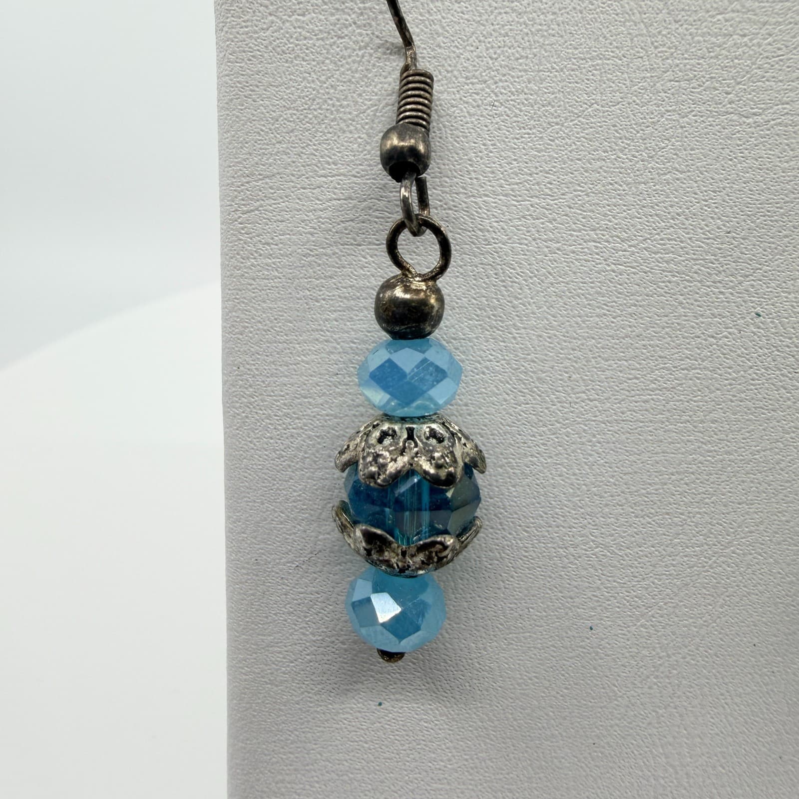 Vintage Blue Crystal Beaded Jewelry Set Elephant Charm Bracelet Dangle Earrings - Thumbnail 12