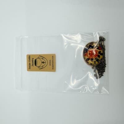 Vintage Russian Khokhloma Style Oval Rose Pendant Necklace Hand Painted Floral - Thumbnail 9