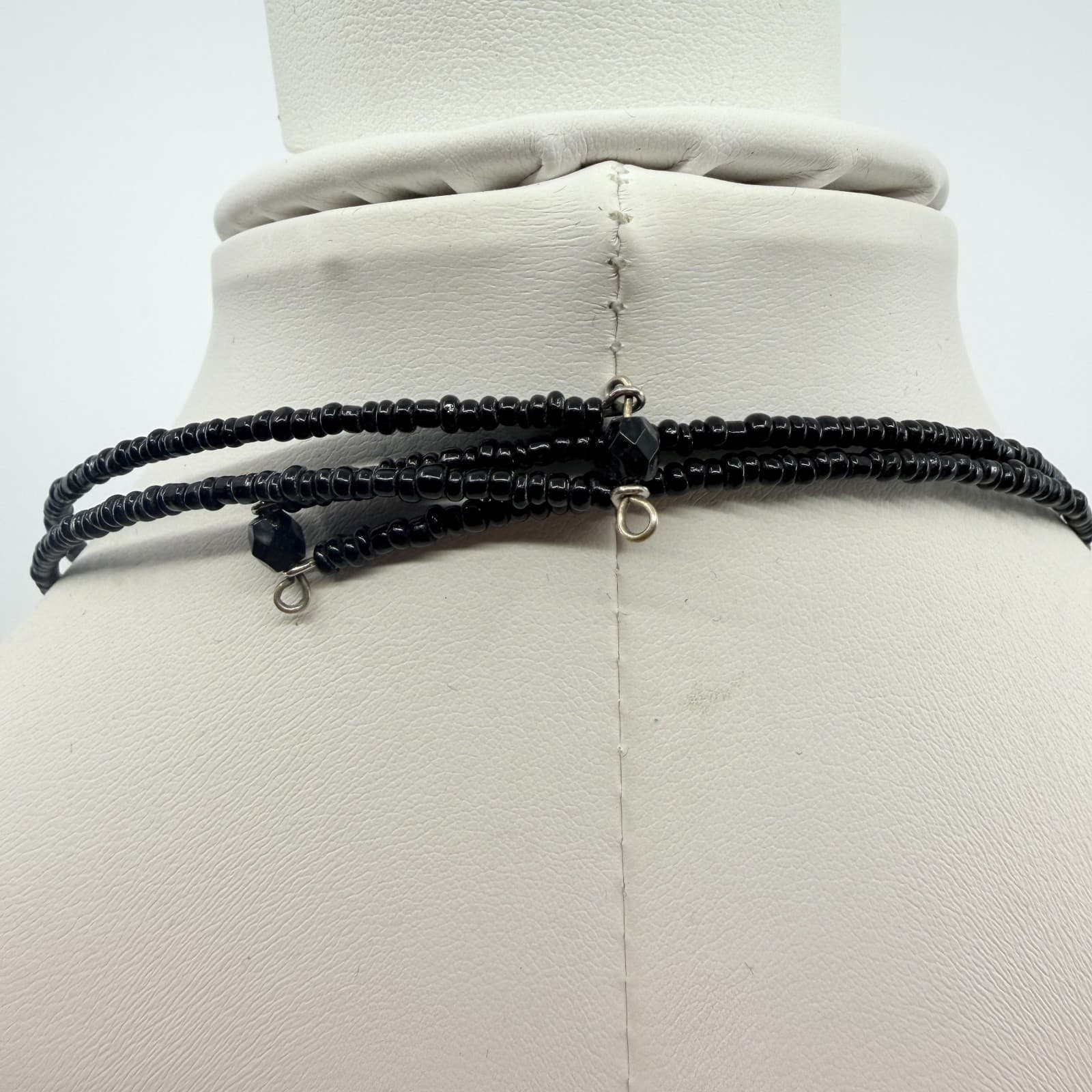 Vintage Gunmetal Tone Red Black Beaded Fringe Bib Statement Necklace Goth 90s - Thumbnail 8