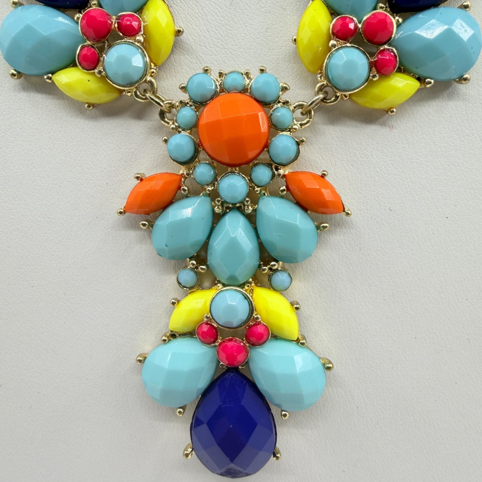 Vintage Gold Tone Multi Color Cluster Bib Statement Necklace Bold Chunky Retro - Thumbnail 4