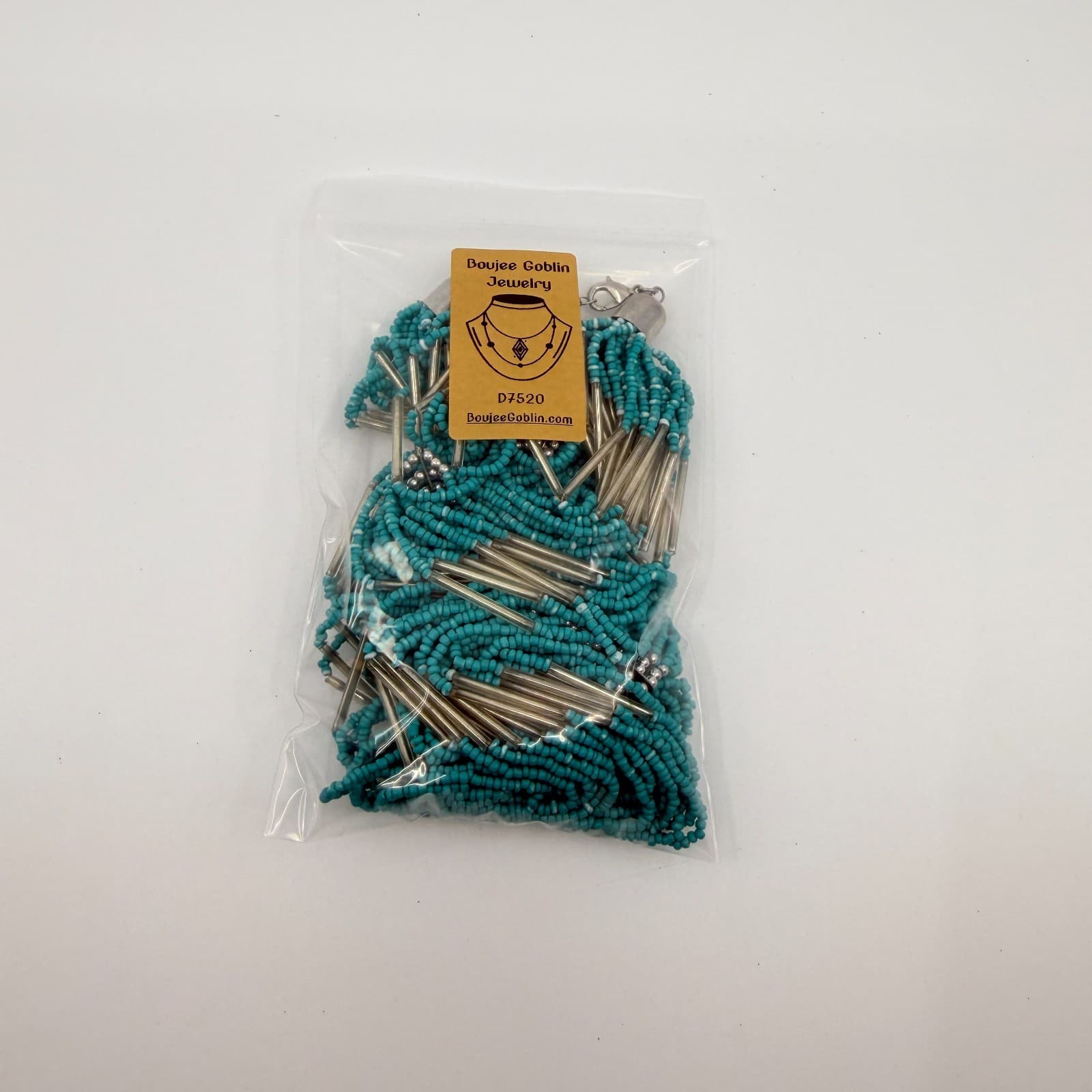 Vintage Silver Tone Multi Strand Seed Bead Necklace Teal Liquid Silver Boho Y2K - Thumbnail 11