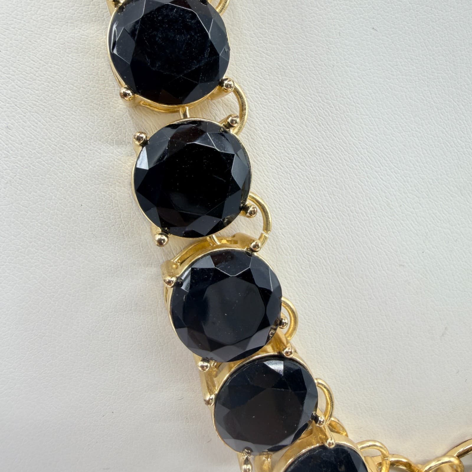 Vintage Gold Tone Bold Black Faceted Stone Statement Necklace Round Choker Retro - Thumbnail 4