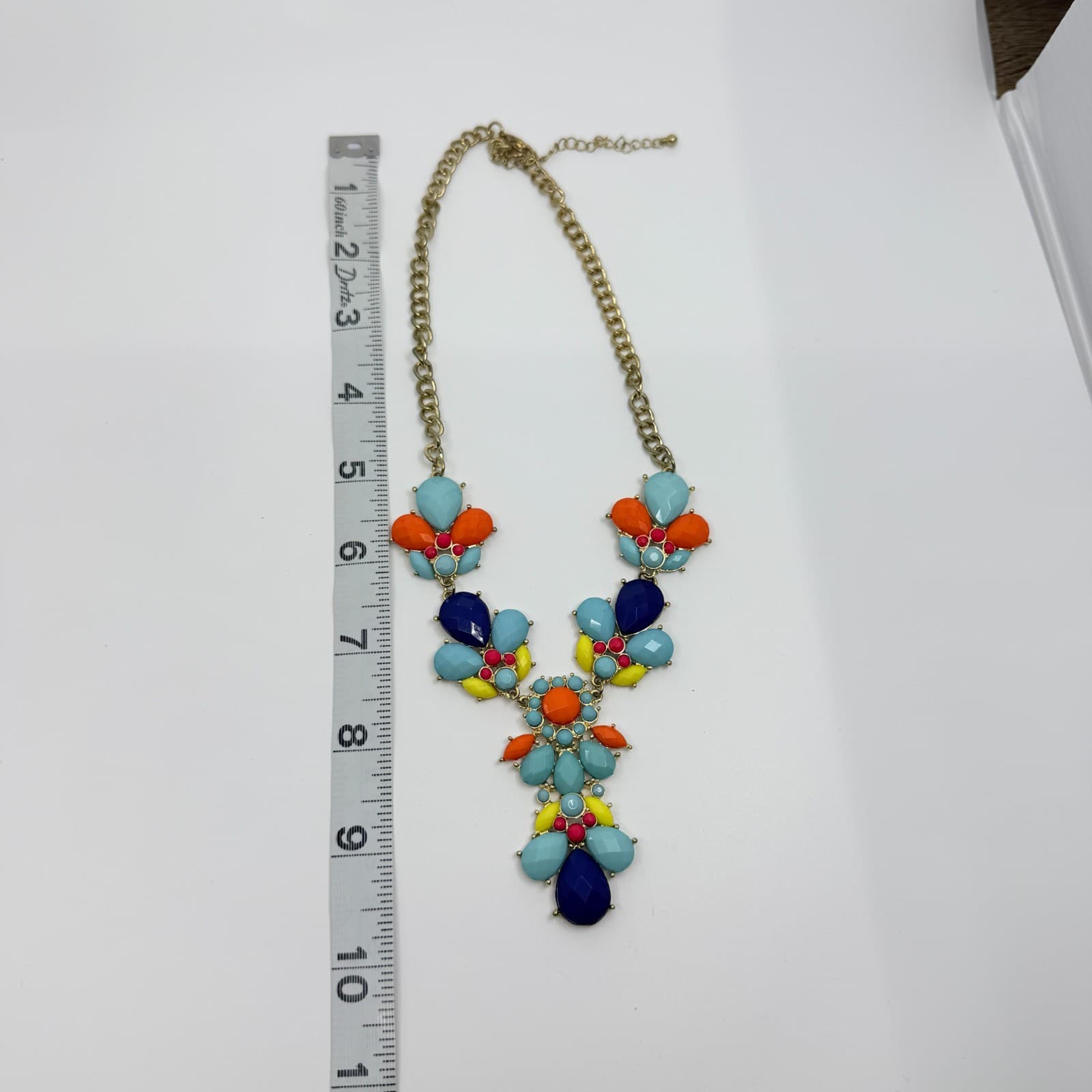 Vintage Gold Tone Multi Color Cluster Bib Statement Necklace Bold Chunky Retro - Thumbnail 9