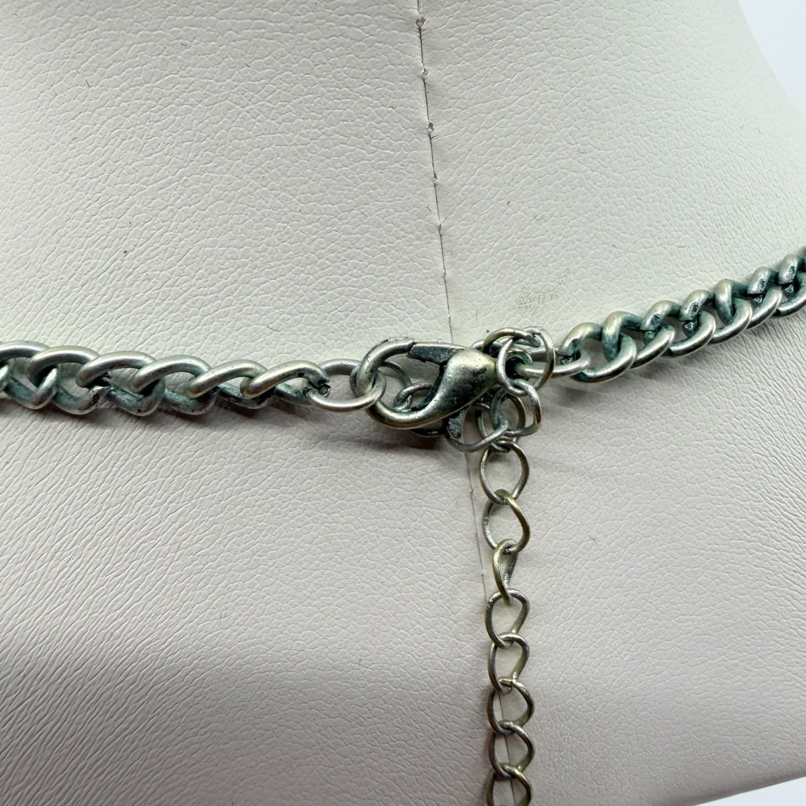 Vintage Silver Tone Blue Faux Turquoise Bib Statement Necklace Bold Geometric - Thumbnail 7