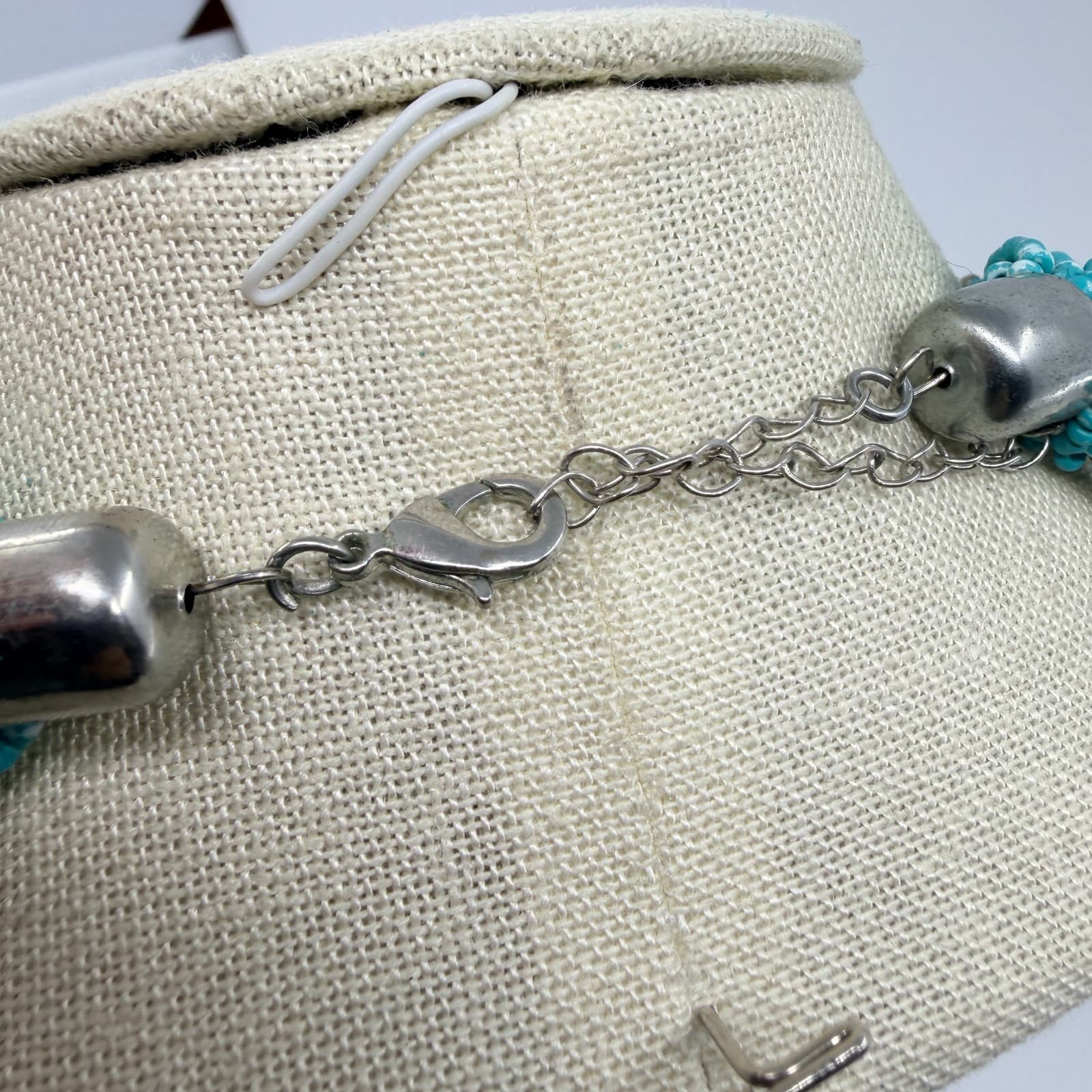 Vintage Silver Tone Multi Strand Seed Bead Necklace Teal Liquid Silver Boho Y2K - Thumbnail 8