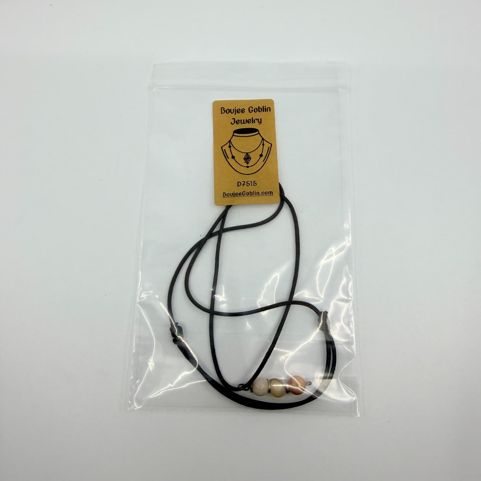 Vintage Gold Tone Three Bead Pendant Necklace Black Cord Minimalist Boho Retro - Thumbnail 7