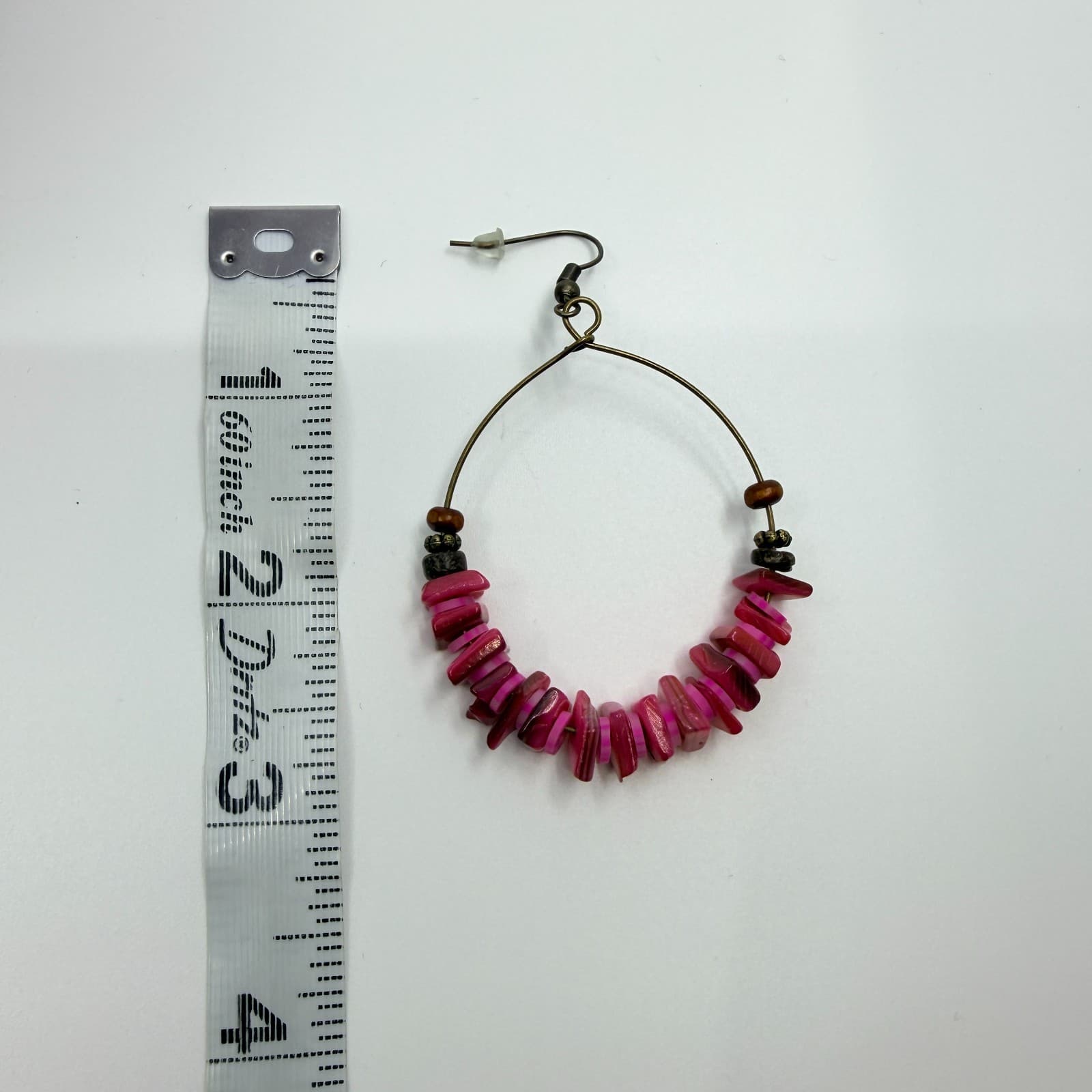 Vintage Antique Gold Tone Pink Iridescent Hoop Earrings Large Beaded Boho - Thumbnail 7